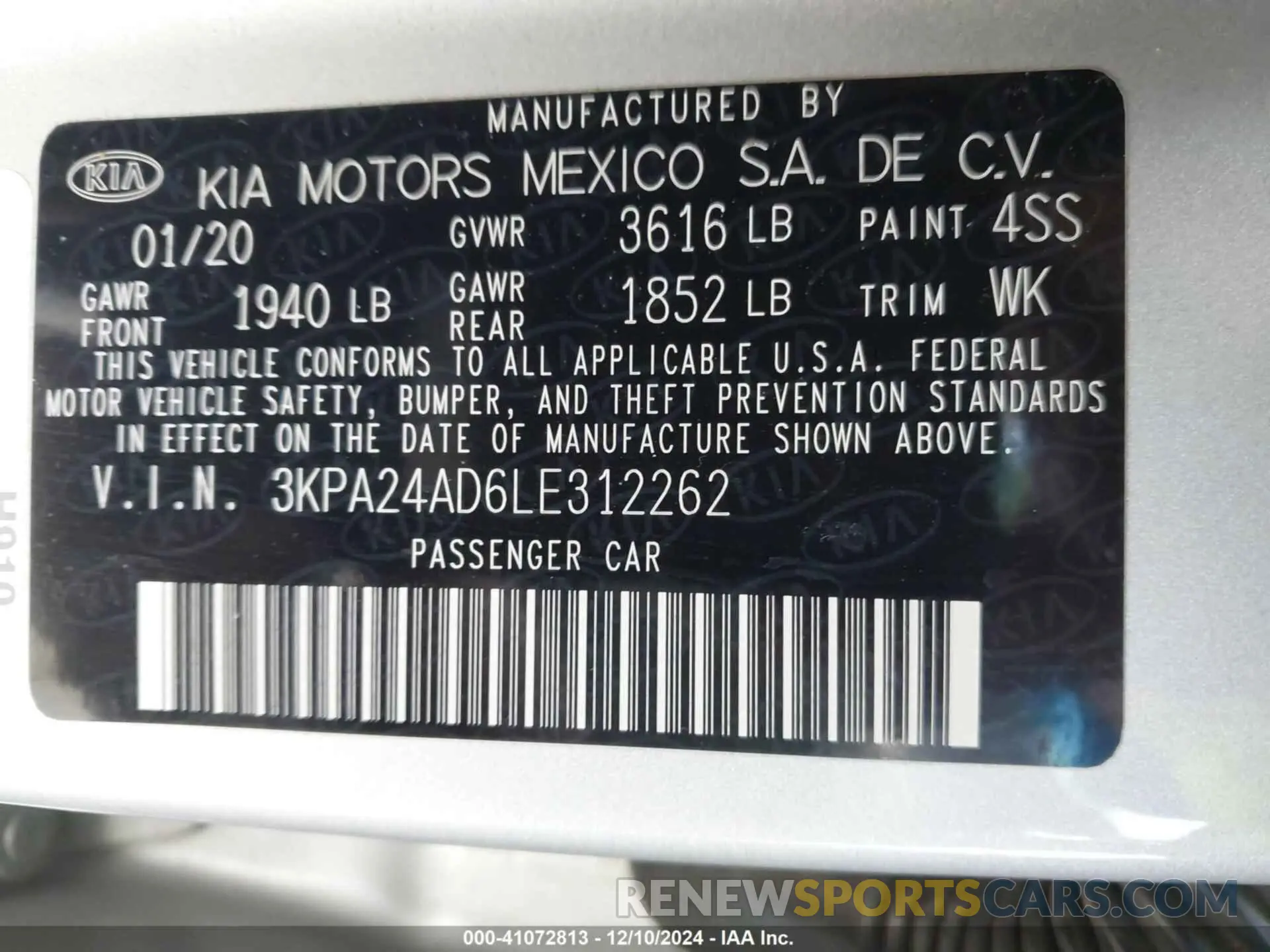 9 Photograph of a damaged car 3KPA24AD6LE312262 KIA RIO 2020