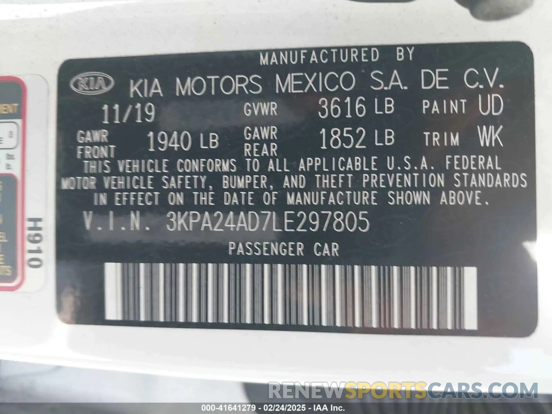 9 Photograph of a damaged car 3KPA24AD7LE297805 KIA RIO 2020
