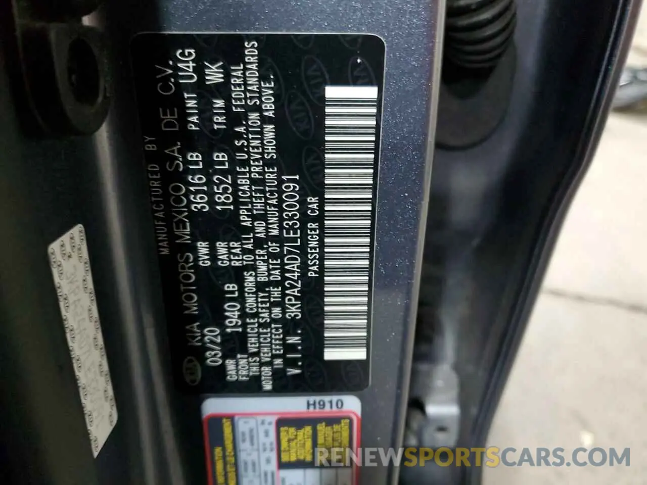 14 Photograph of a damaged car 3KPA24AD7LE330091 KIA RIO 2020