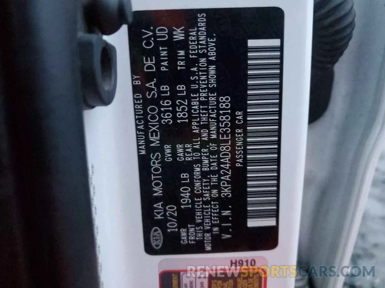 13 Photograph of a damaged car 3KPA24AD8LE358188 KIA RIO 2020