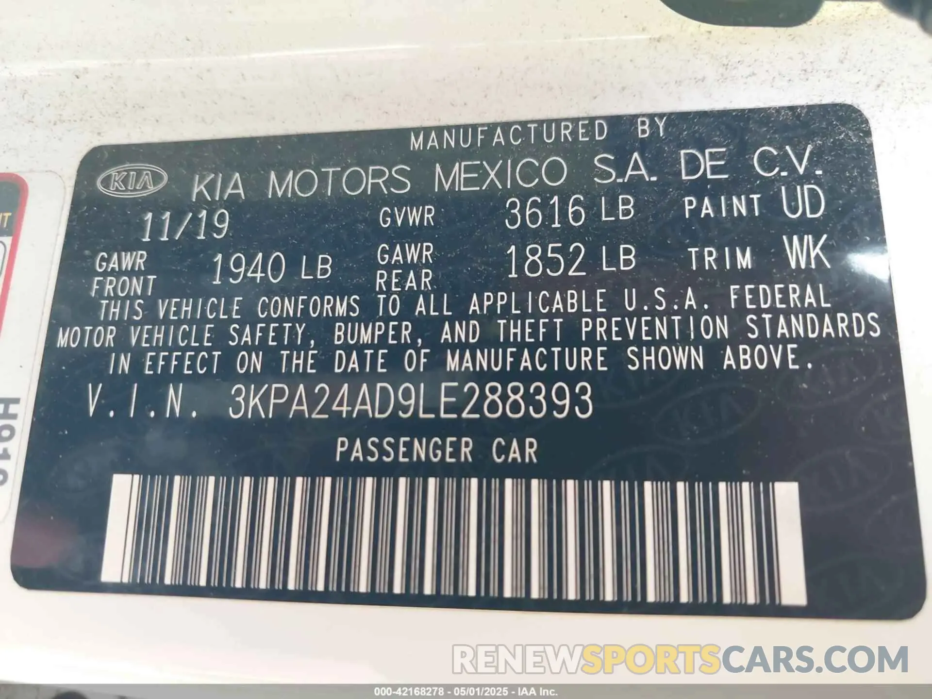 9 Photograph of a damaged car 3KPA24AD9LE288393 KIA RIO 2020