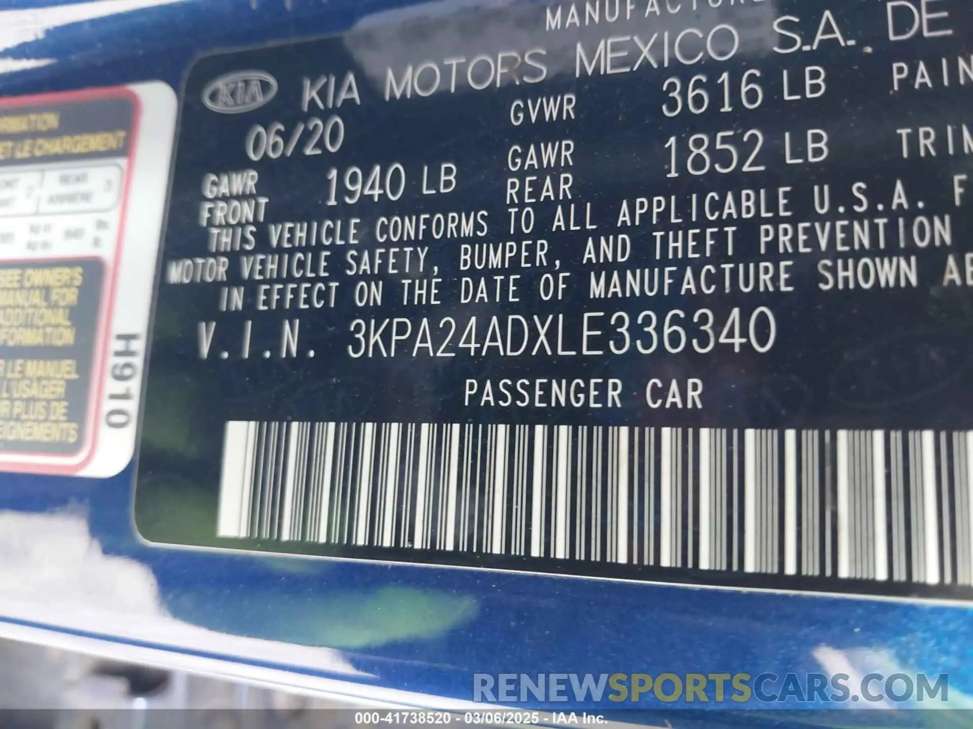 9 Photograph of a damaged car 3KPA24ADXLE336340 KIA RIO 2020