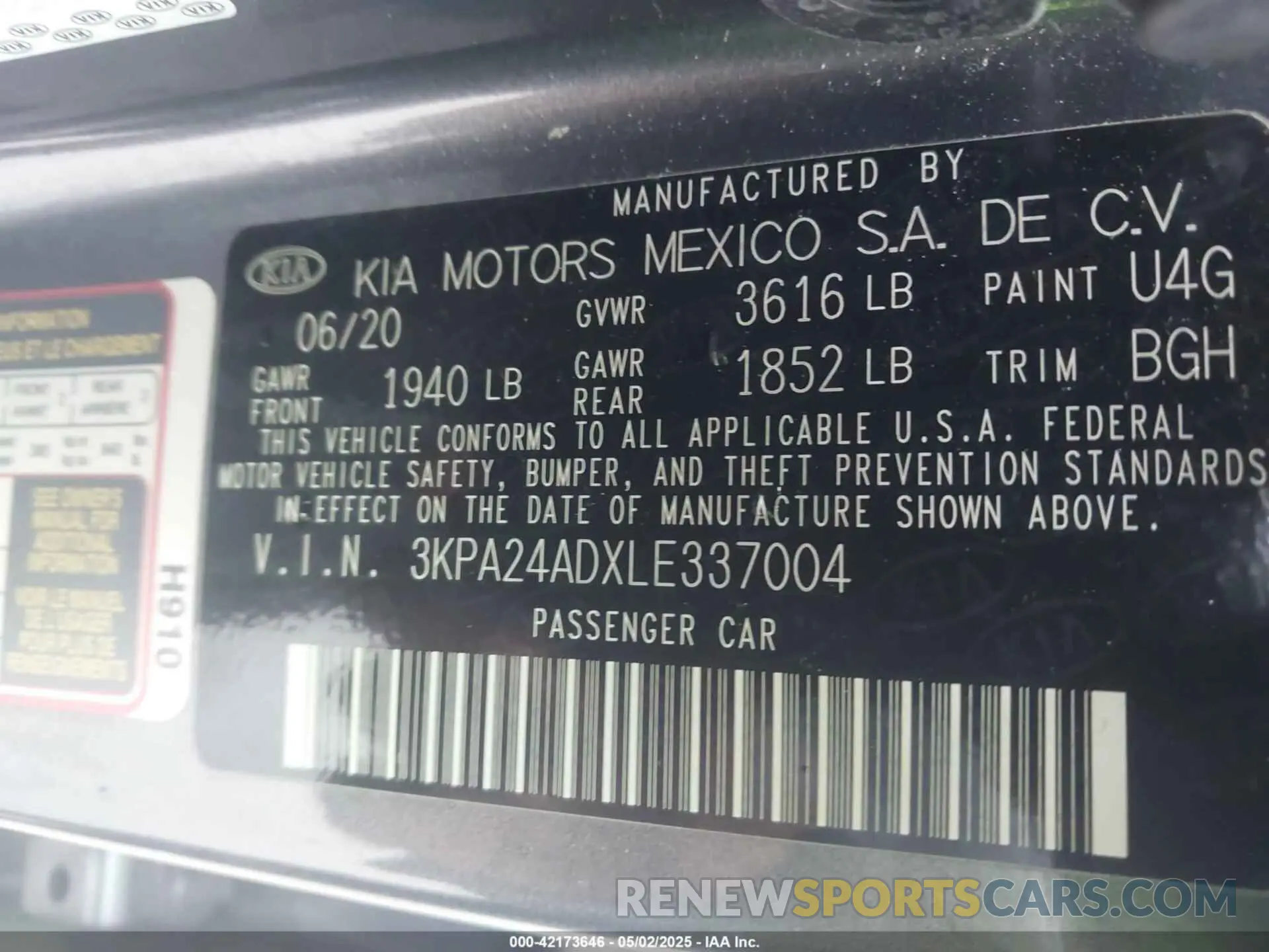 9 Photograph of a damaged car 3KPA24ADXLE337004 KIA RIO 2020