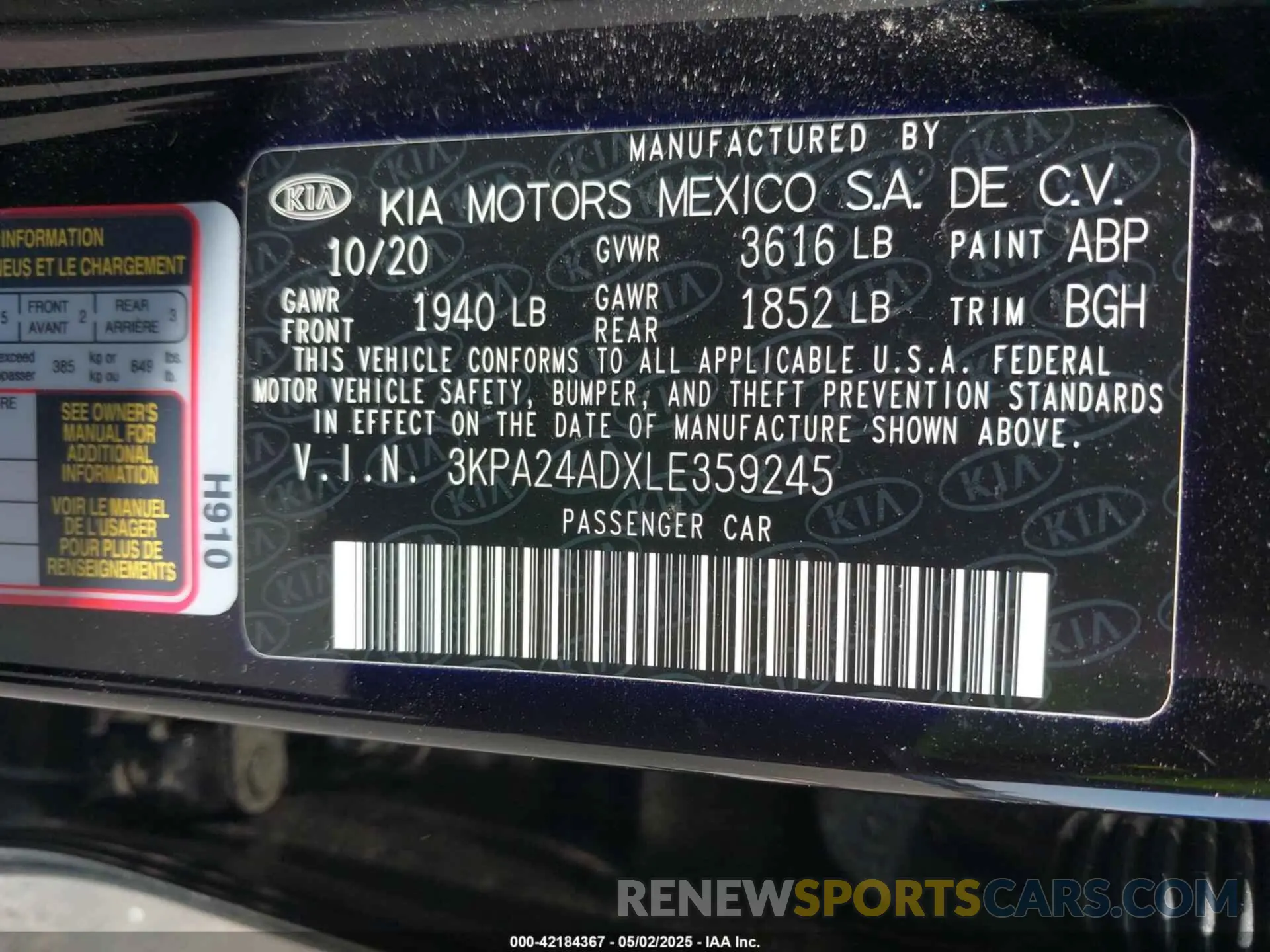 9 Photograph of a damaged car 3KPA24ADXLE359245 KIA RIO 2020