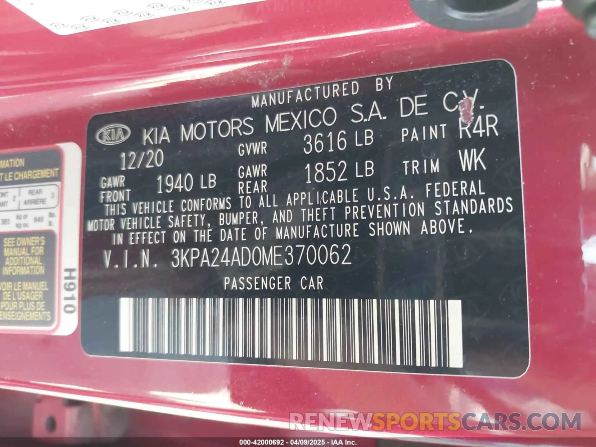 9 Photograph of a damaged car 3KPA24AD0ME370062 KIA RIO 2021