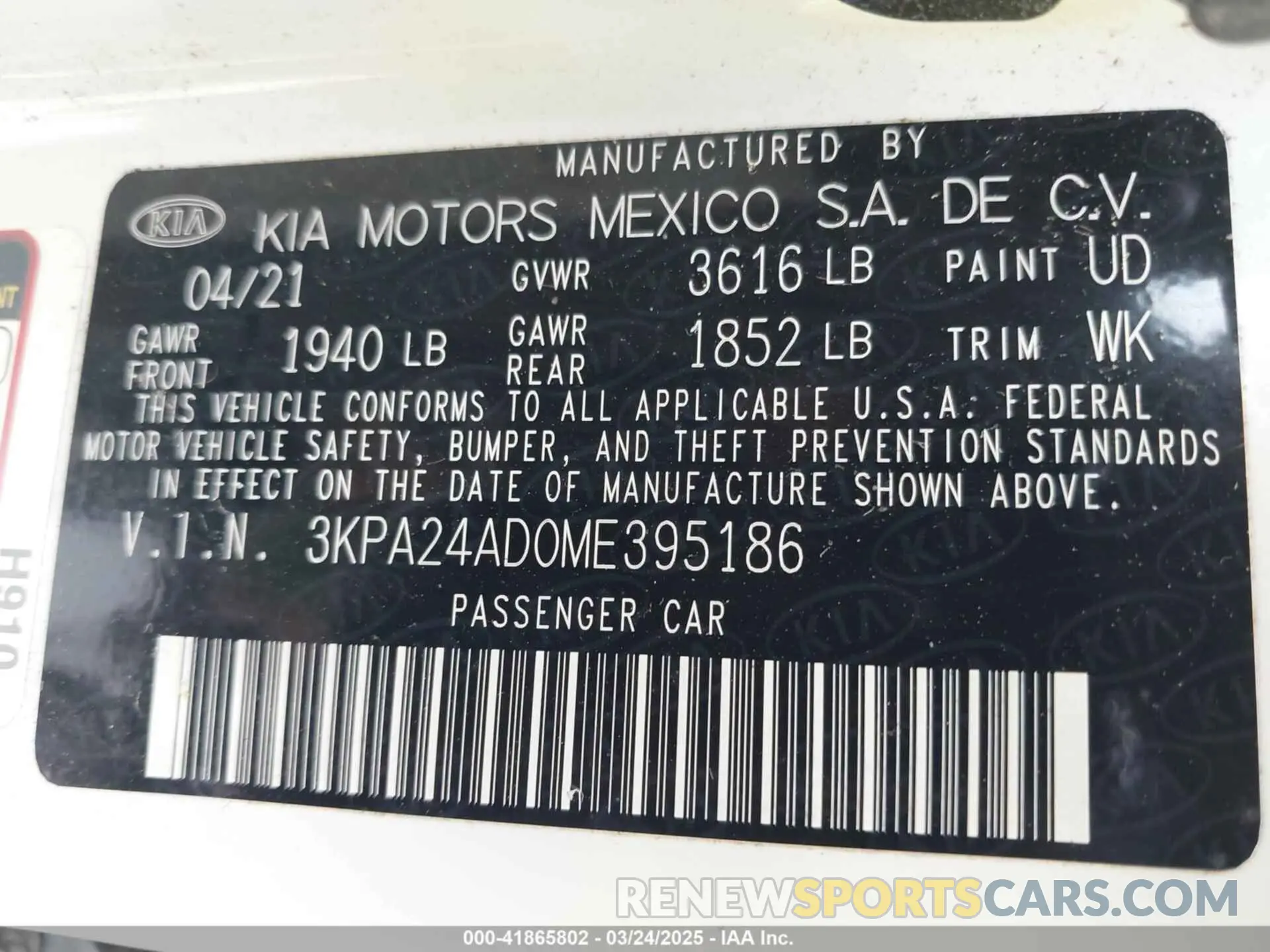 9 Photograph of a damaged car 3KPA24AD0ME395186 KIA RIO 2021