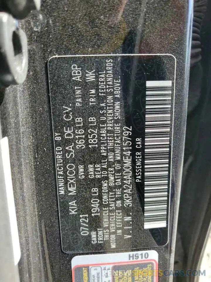 14 Photograph of a damaged car 3KPA24AD0ME415792 KIA RIO 2021