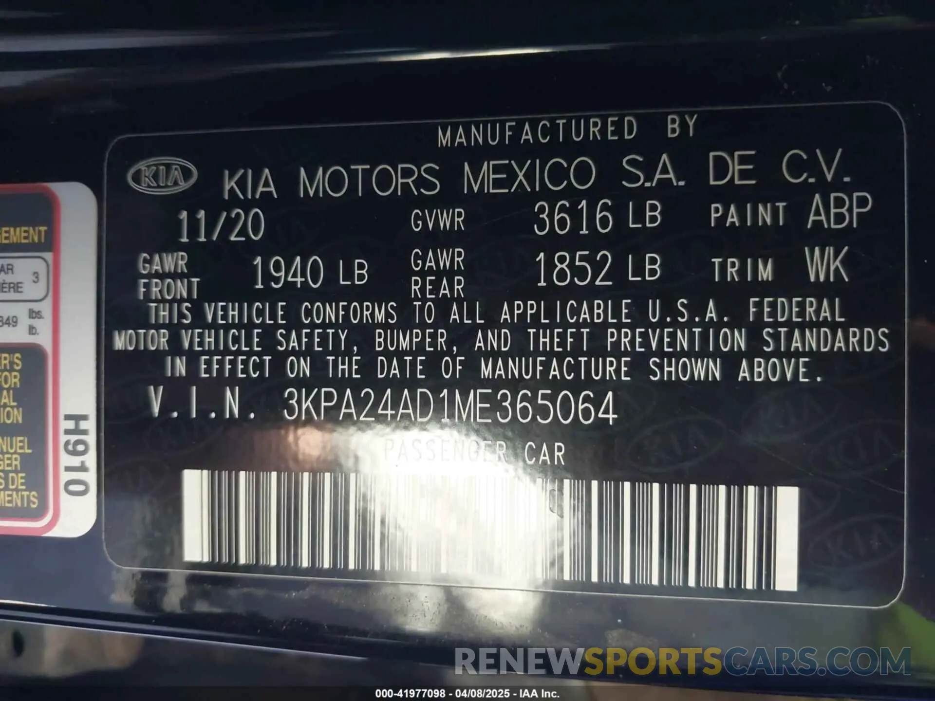 9 Photograph of a damaged car 3KPA24AD1ME365064 KIA RIO 2021