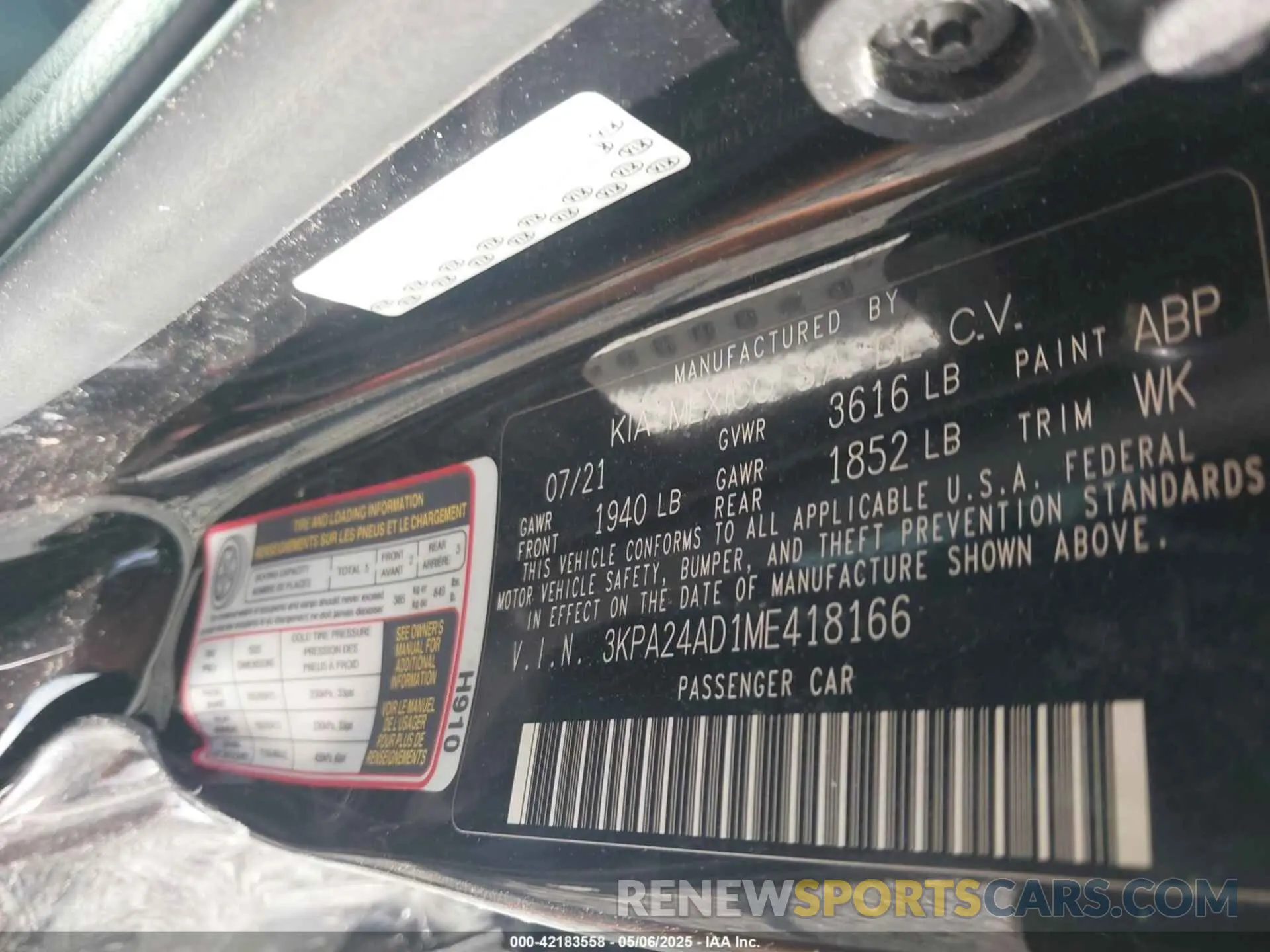 9 Photograph of a damaged car 3KPA24AD1ME418166 KIA RIO 2021