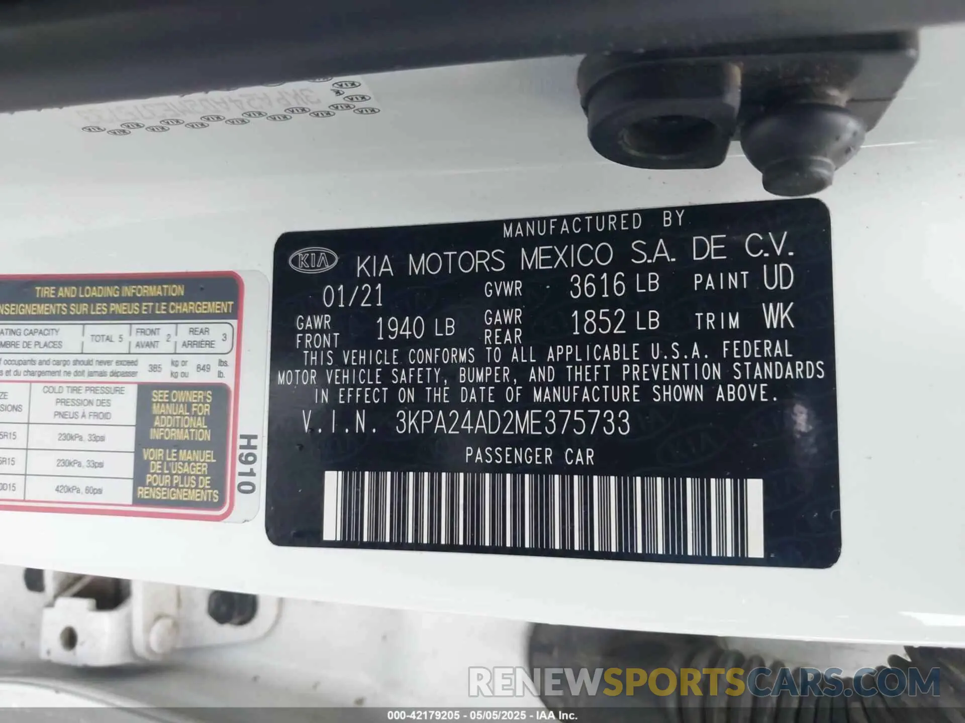 9 Photograph of a damaged car 3KPA24AD2ME375733 KIA RIO 2021