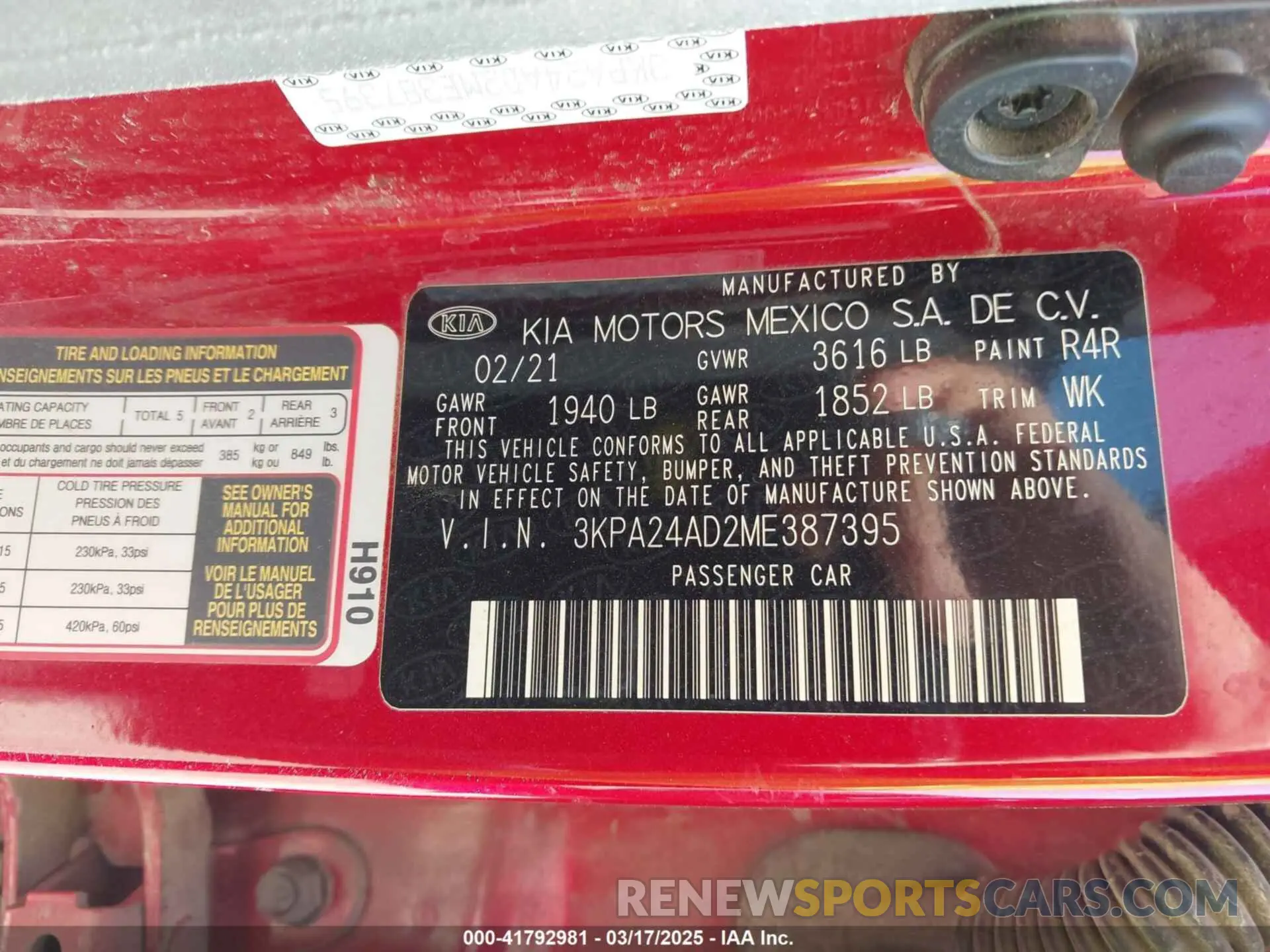 9 Photograph of a damaged car 3KPA24AD2ME387395 KIA RIO 2021