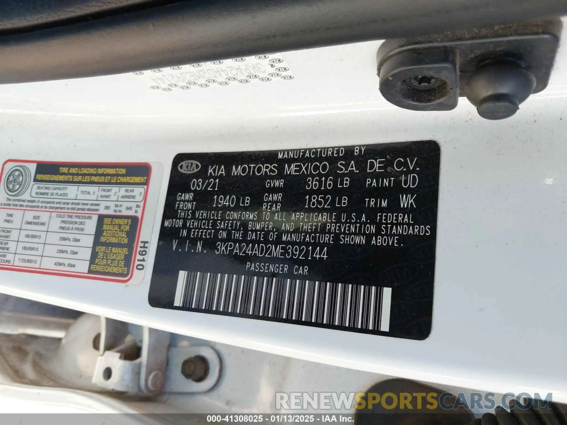 9 Photograph of a damaged car 3KPA24AD2ME392144 KIA RIO 2021