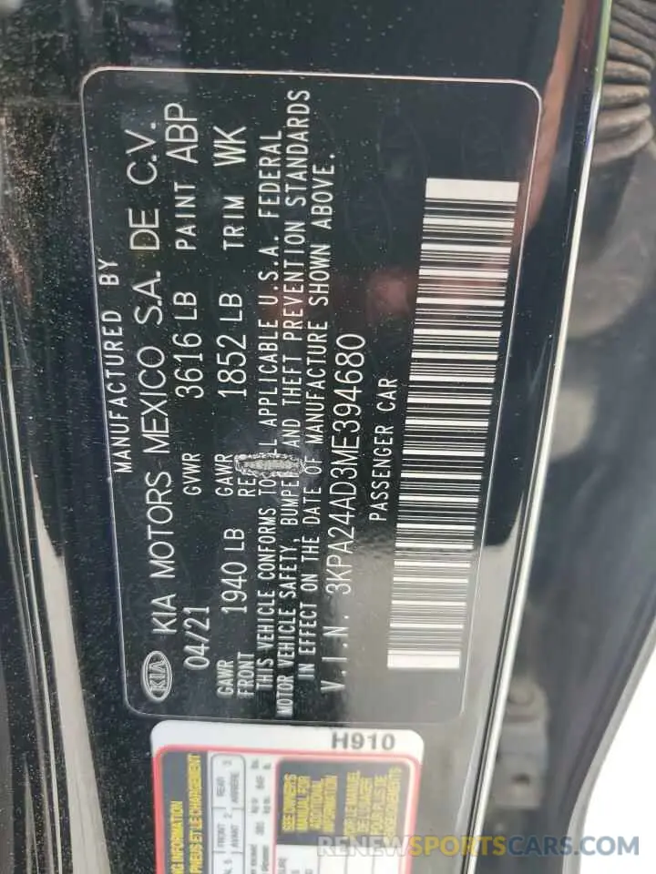 12 Photograph of a damaged car 3KPA24AD3ME394680 KIA RIO 2021