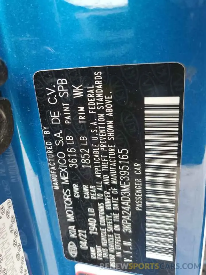 13 Photograph of a damaged car 3KPA24AD3ME395165 KIA RIO 2021