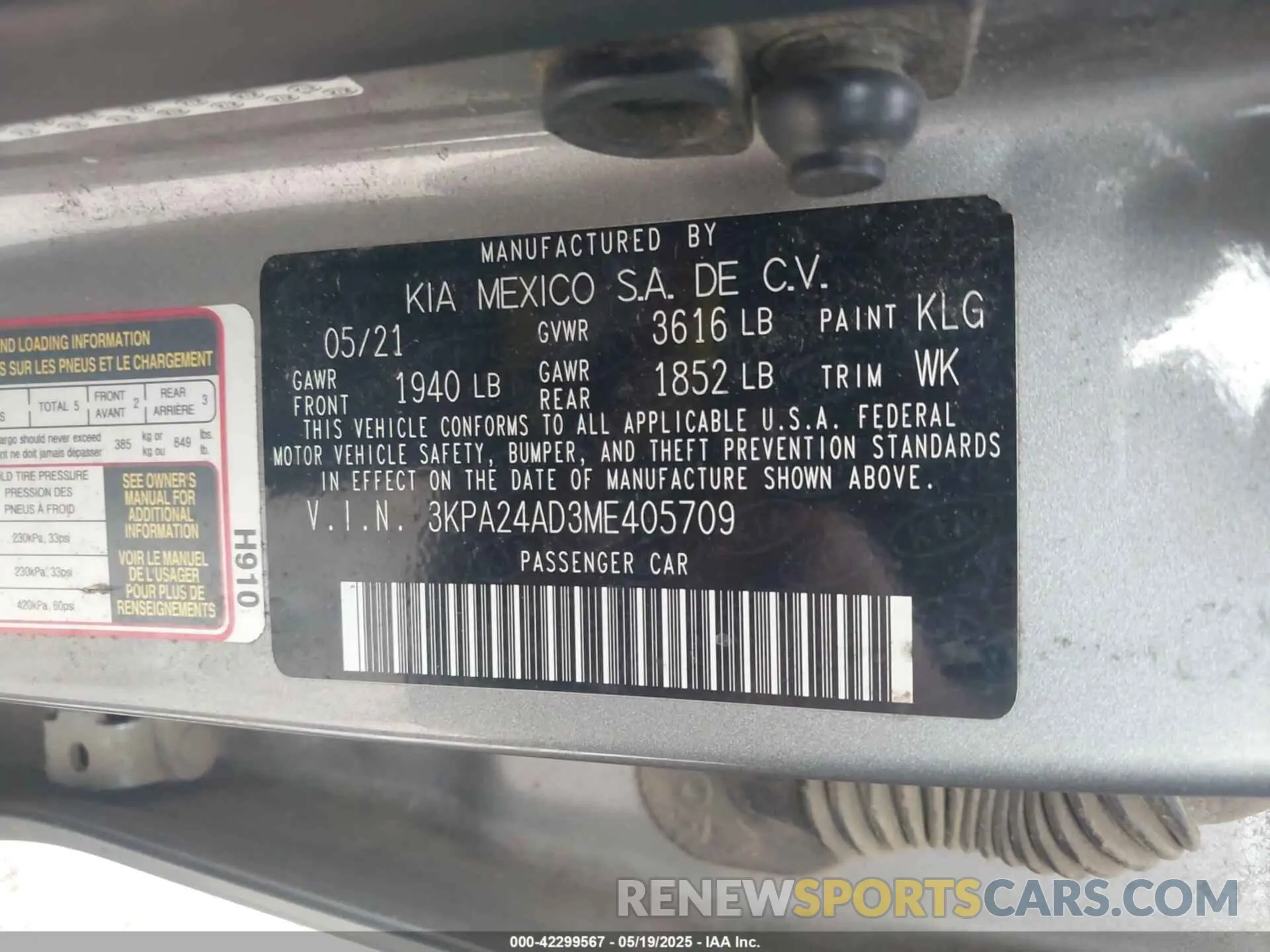 9 Photograph of a damaged car 3KPA24AD3ME405709 KIA RIO 2021