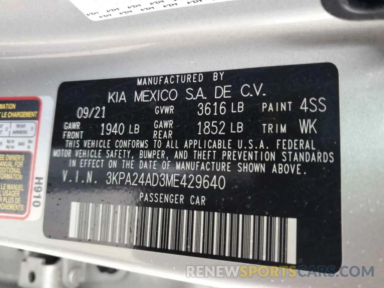 12 Photograph of a damaged car 3KPA24AD3ME429640 KIA RIO 2021