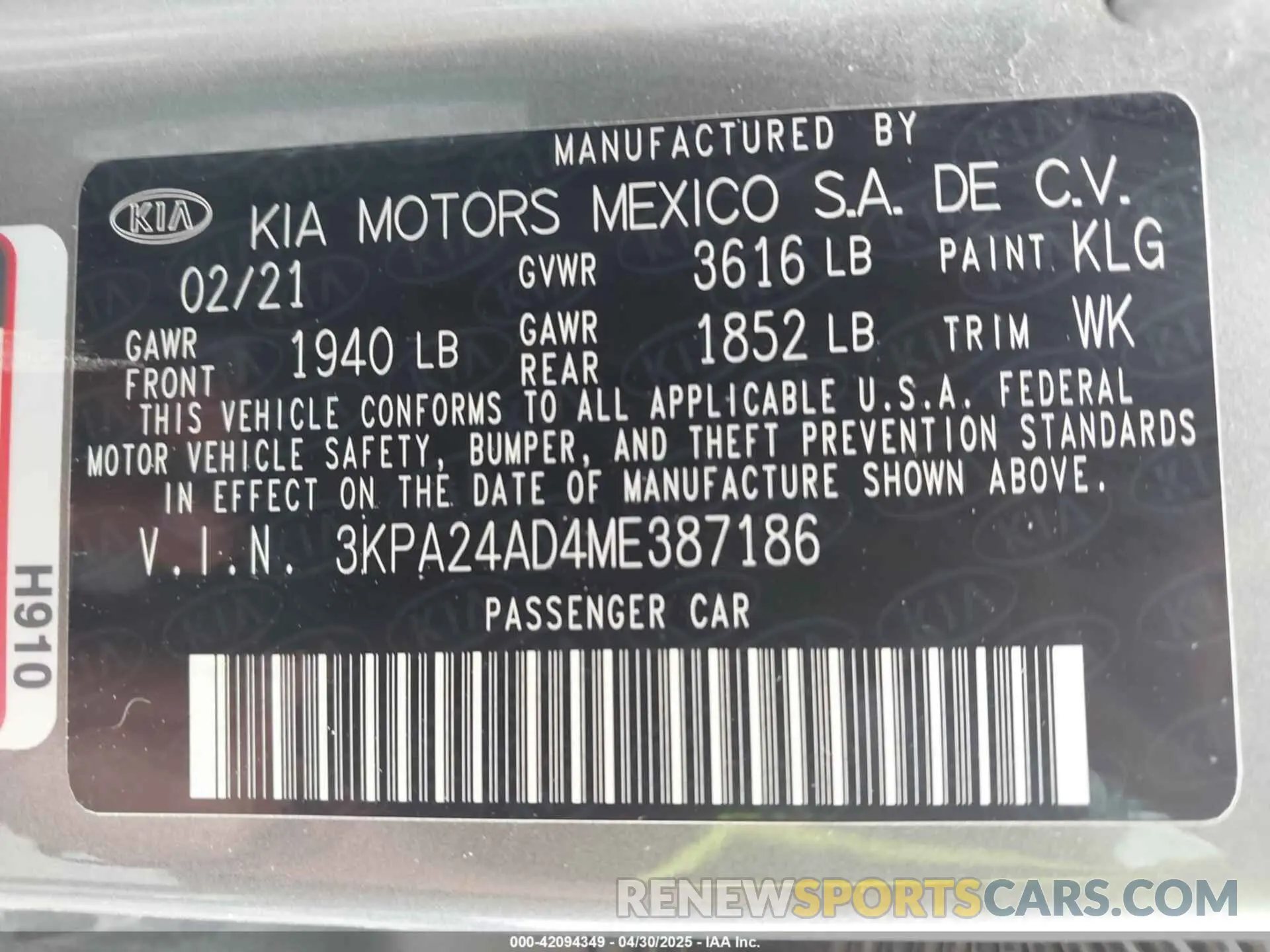 9 Photograph of a damaged car 3KPA24AD4ME387186 KIA RIO 2021