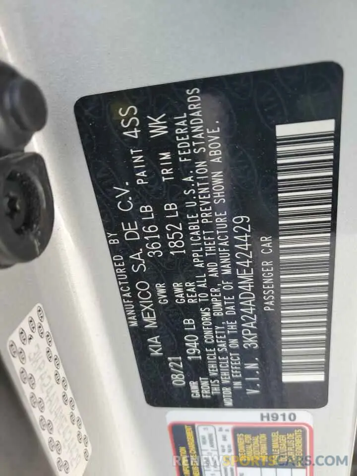 13 Photograph of a damaged car 3KPA24AD4ME424429 KIA RIO 2021