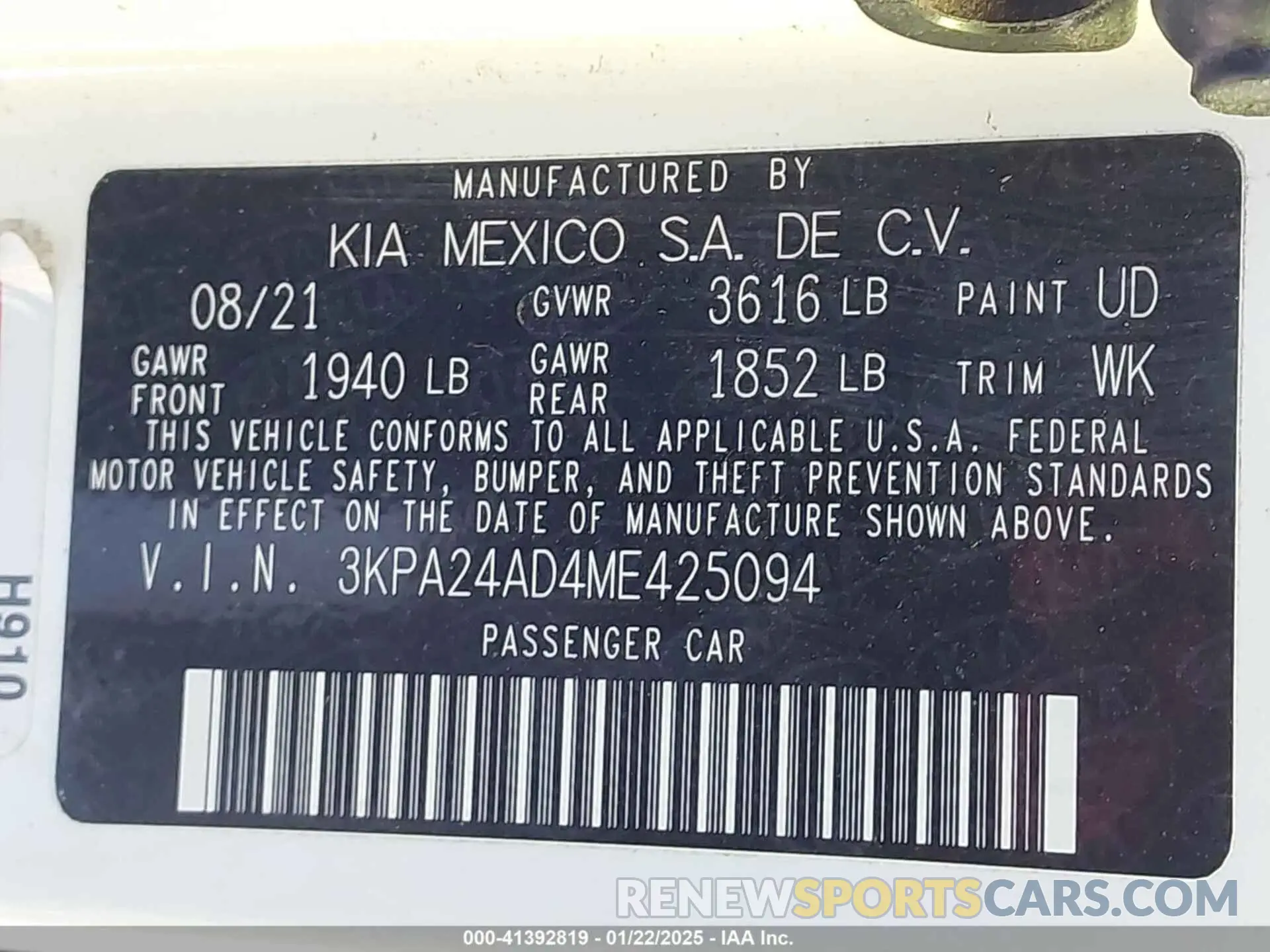 9 Photograph of a damaged car 3KPA24AD4ME425094 KIA RIO 2021