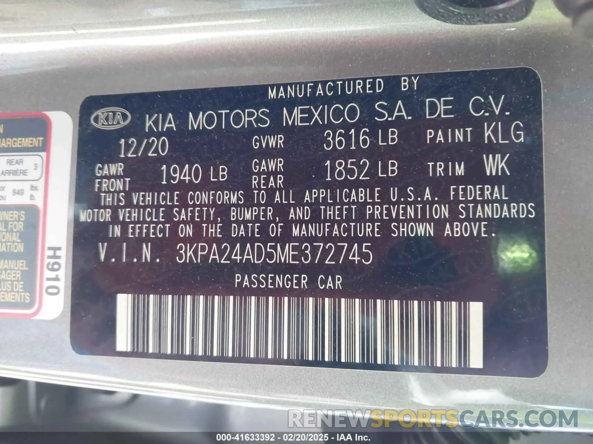 9 Photograph of a damaged car 3KPA24AD5ME372745 KIA RIO 2021