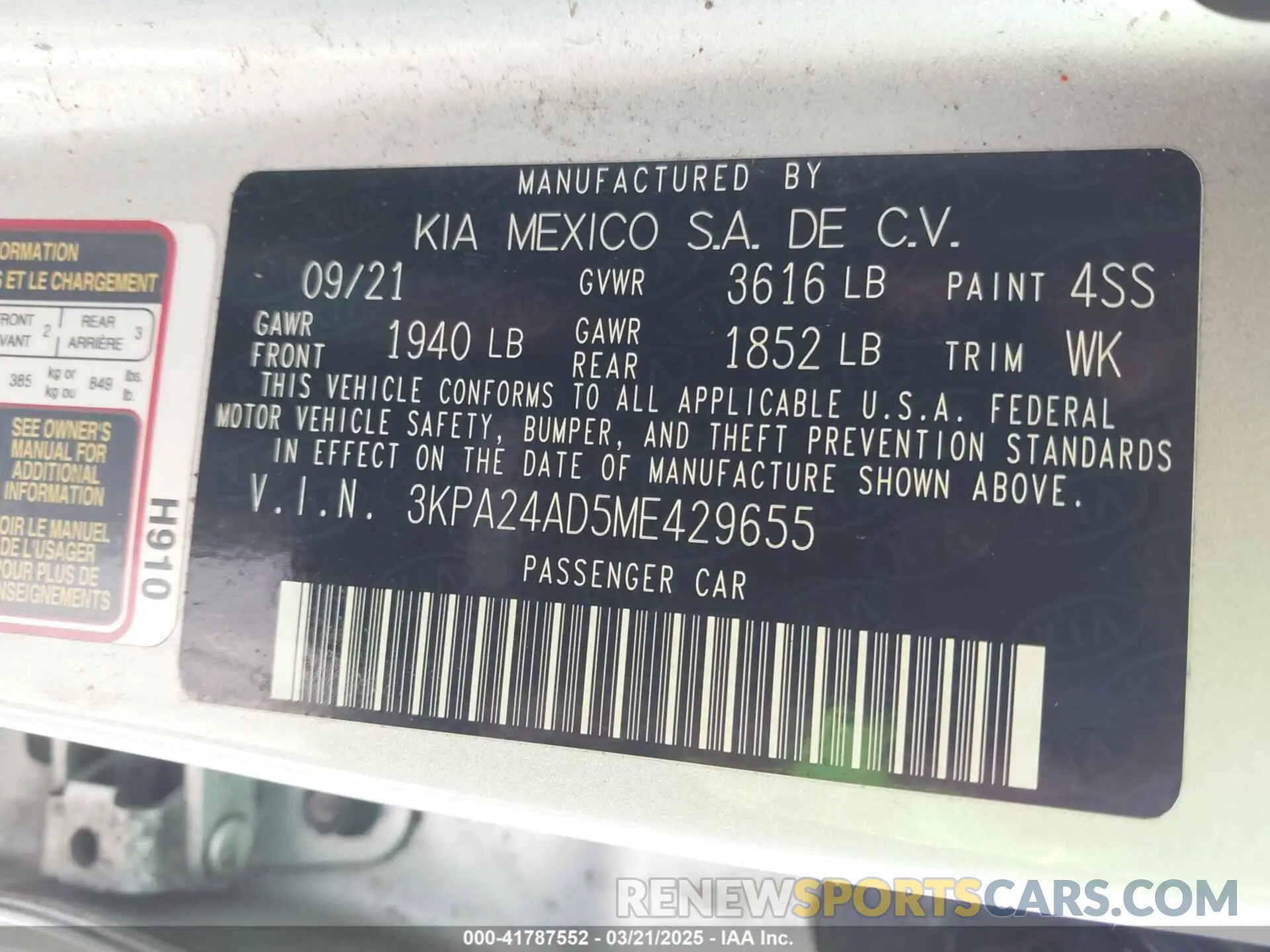 9 Photograph of a damaged car 3KPA24AD5ME429655 KIA RIO 2021