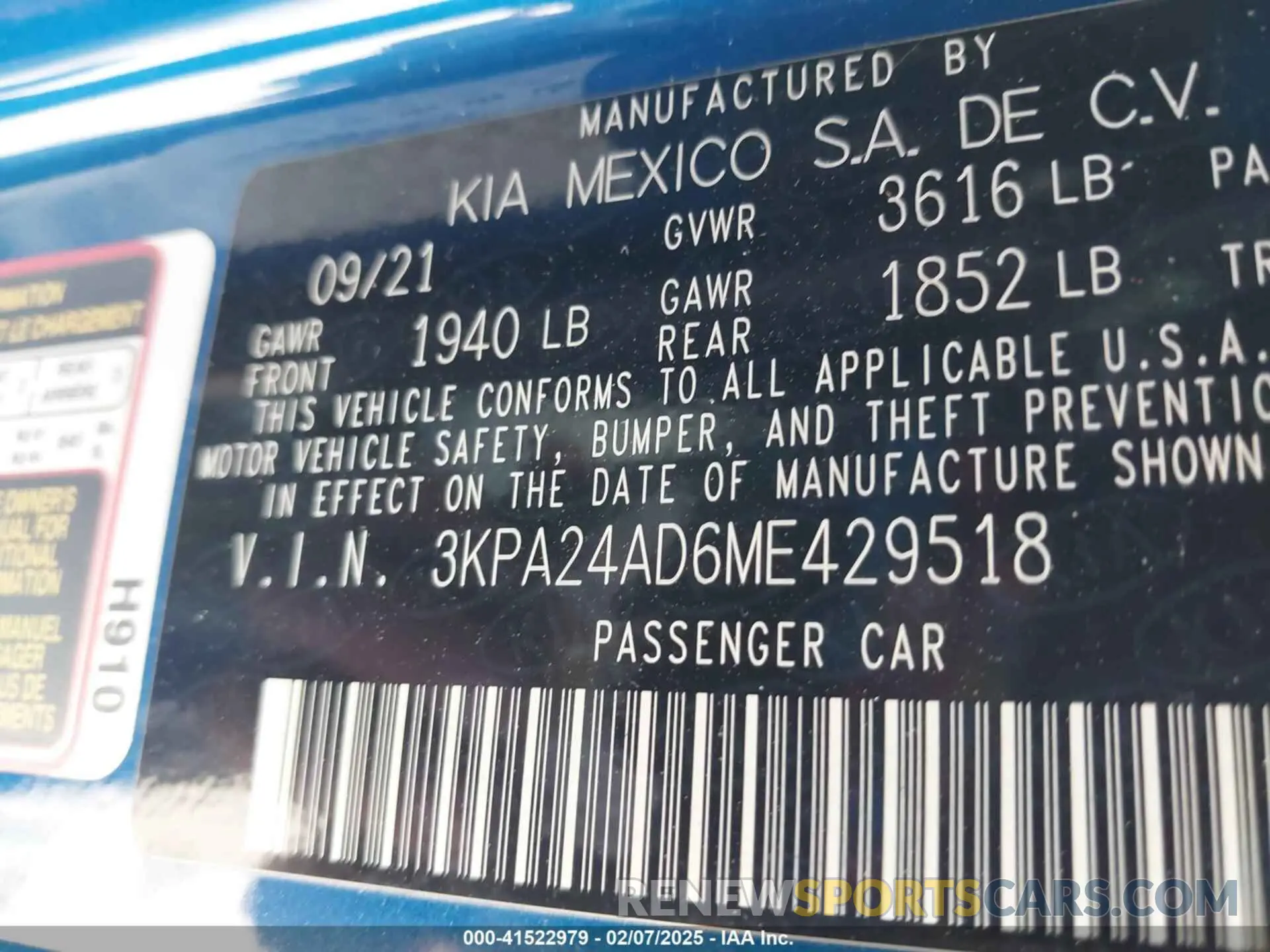 9 Photograph of a damaged car 3KPA24AD6ME429518 KIA RIO 2021