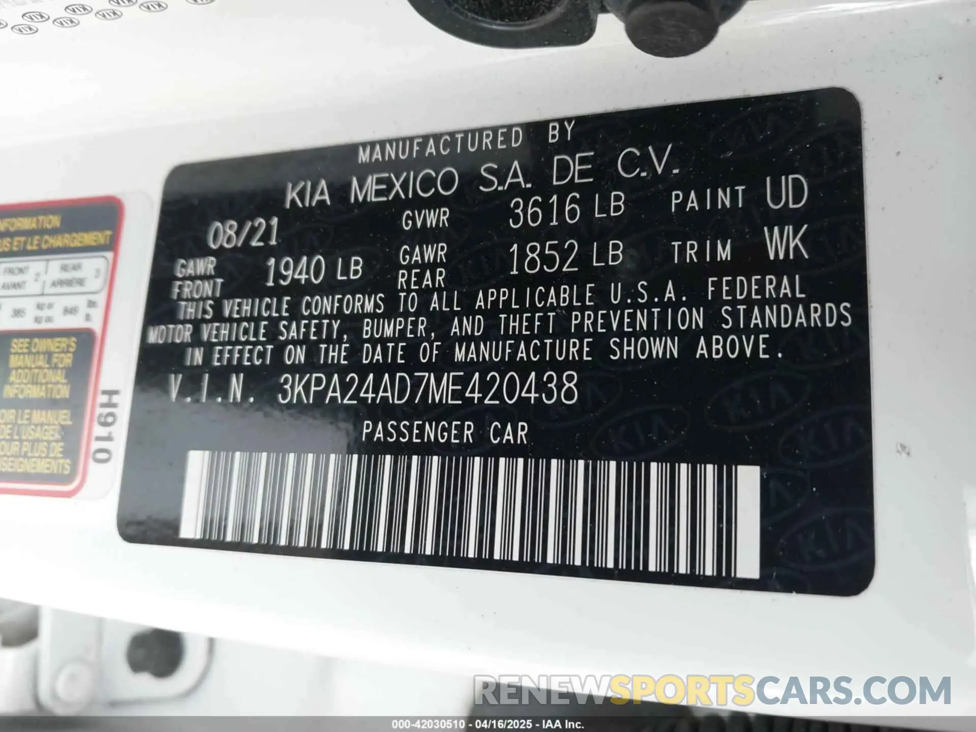 9 Photograph of a damaged car 3KPA24AD7ME420438 KIA RIO 2021