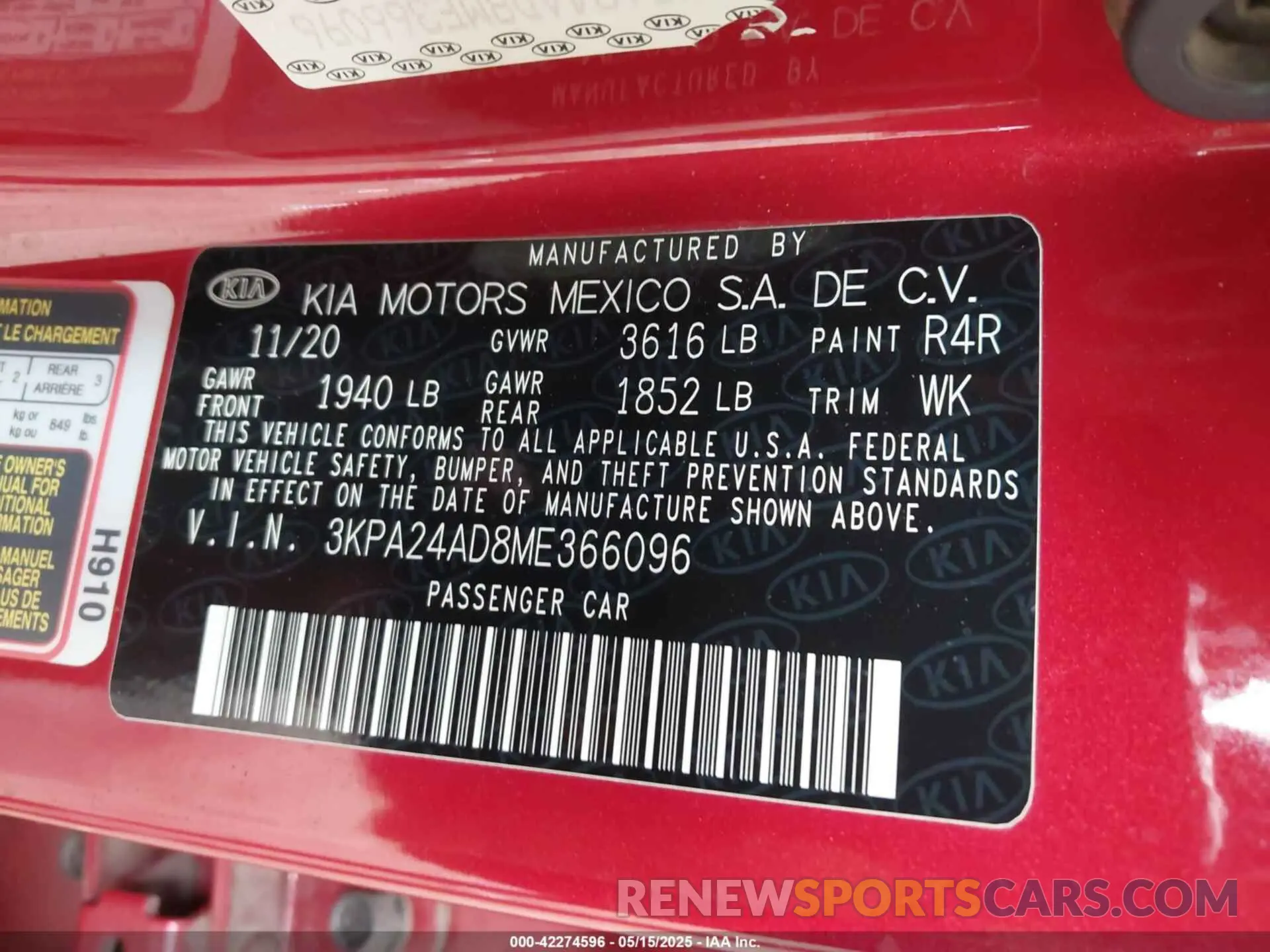 9 Photograph of a damaged car 3KPA24AD8ME366096 KIA RIO 2021
