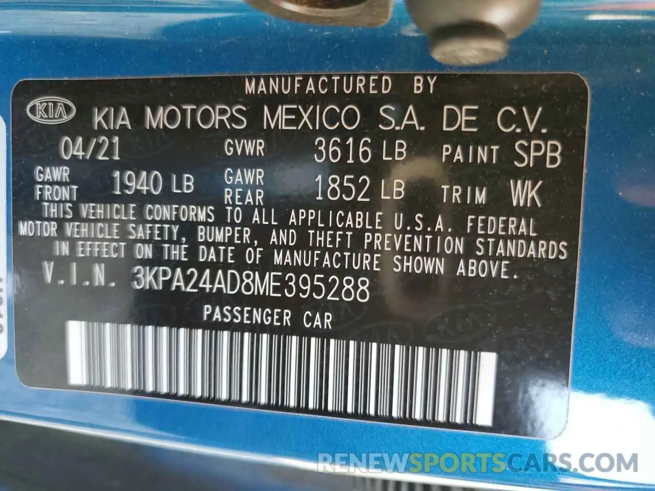 12 Photograph of a damaged car 3KPA24AD8ME395288 KIA RIO 2021