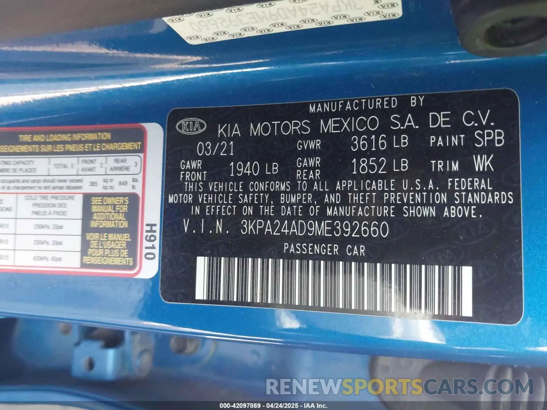 9 Photograph of a damaged car 3KPA24AD9ME392660 KIA RIO 2021