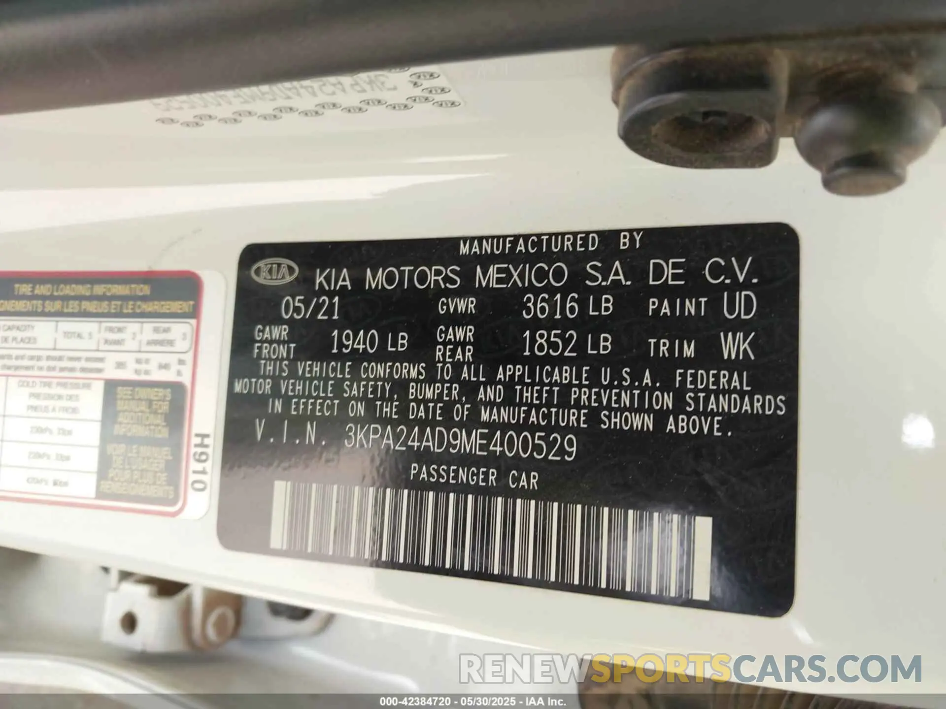 9 Photograph of a damaged car 3KPA24AD9ME400529 KIA RIO 2021
