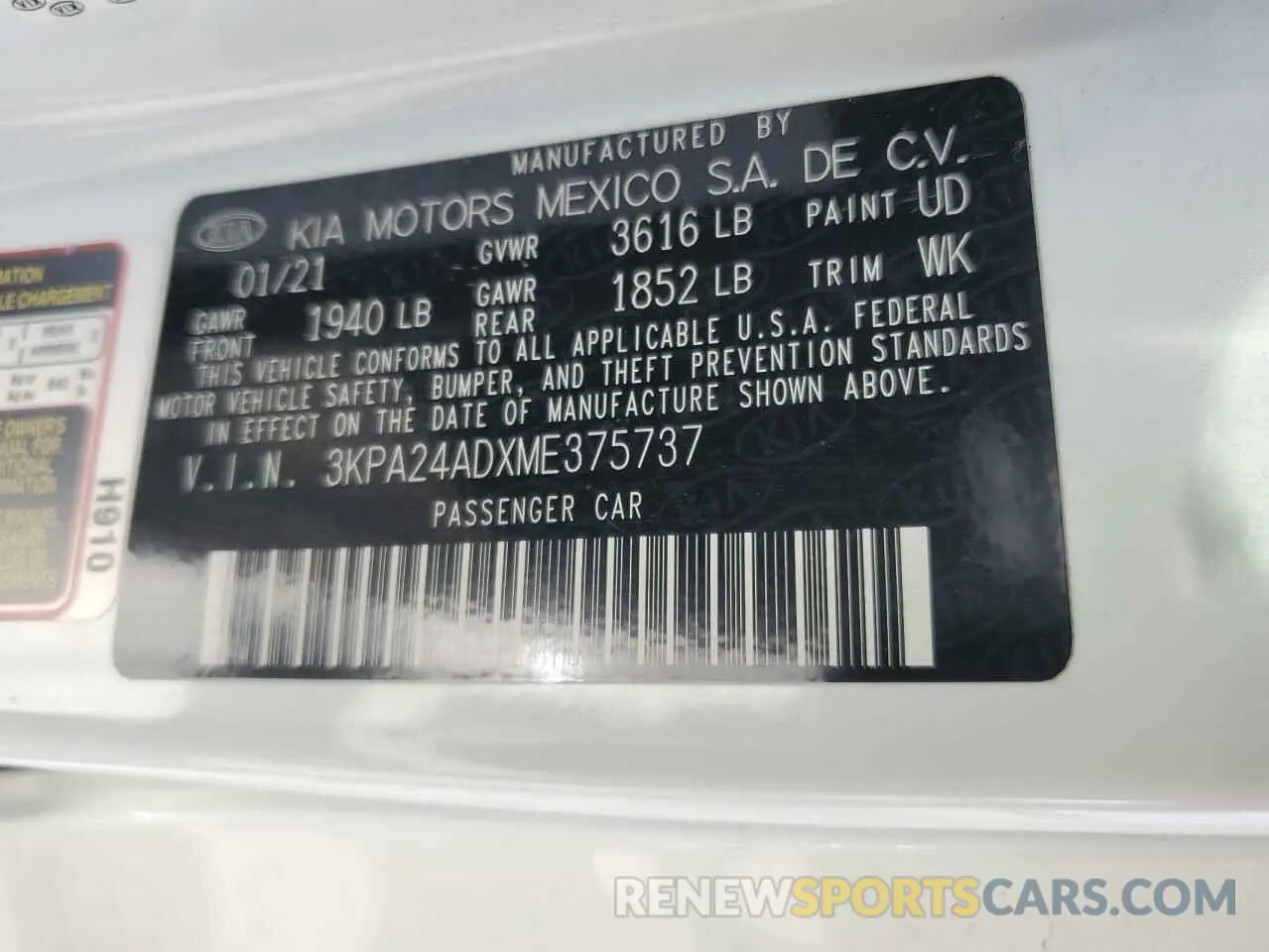 12 Photograph of a damaged car 3KPA24ADXME375737 KIA RIO 2021