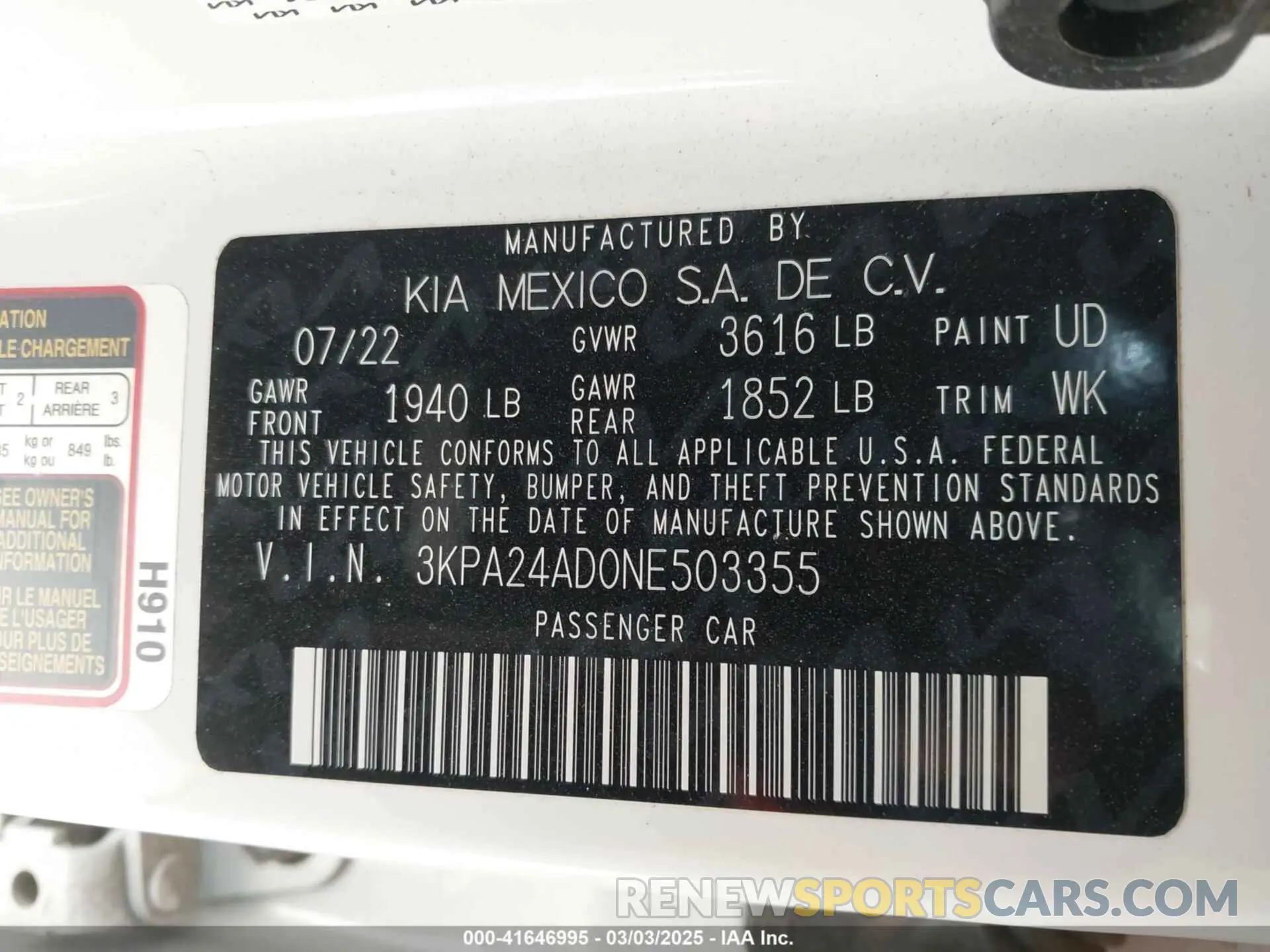 9 Photograph of a damaged car 3KPA24AD0NE503355 KIA RIO 2022