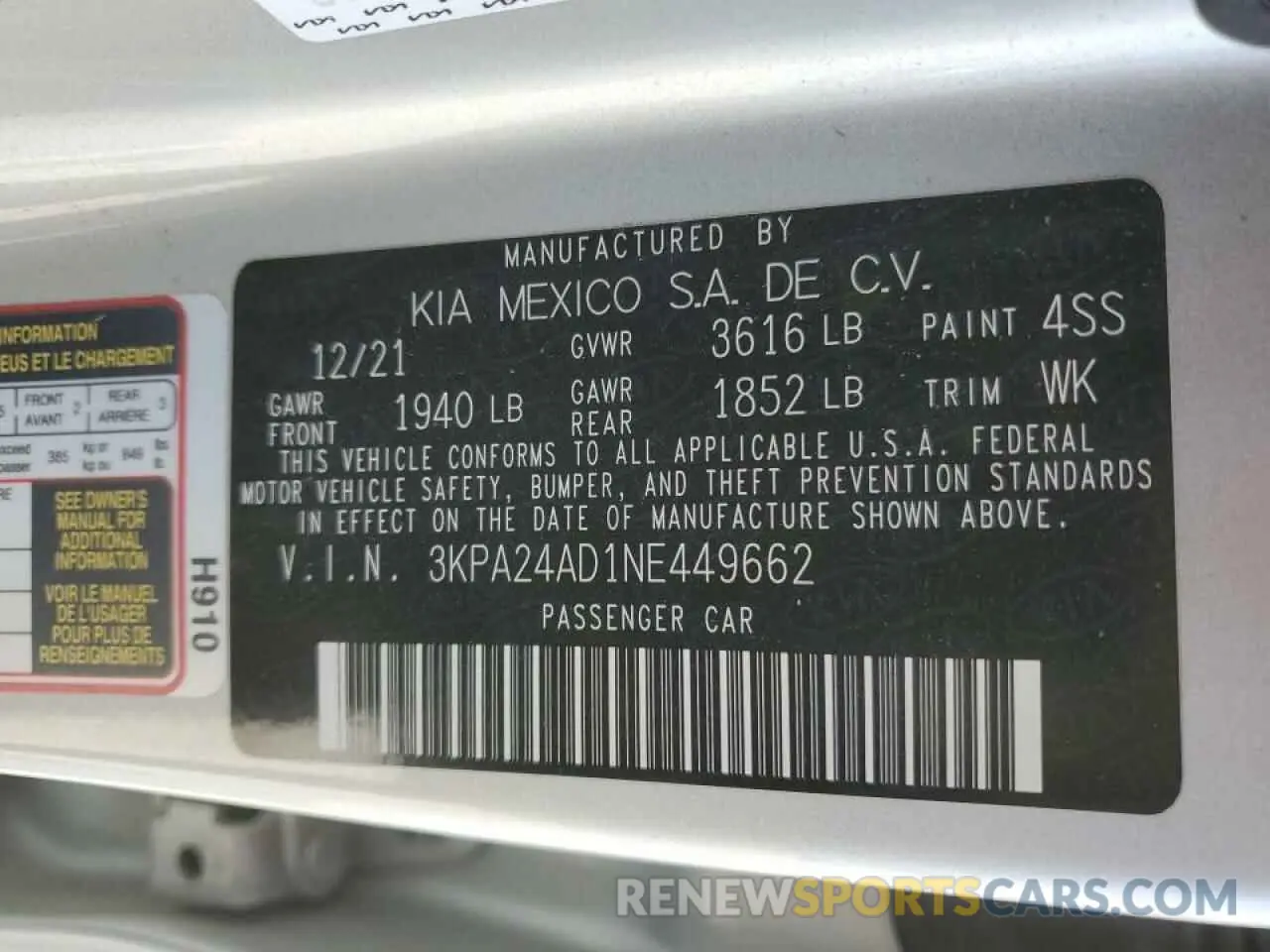 13 Photograph of a damaged car 3KPA24AD1NE449662 KIA RIO 2022