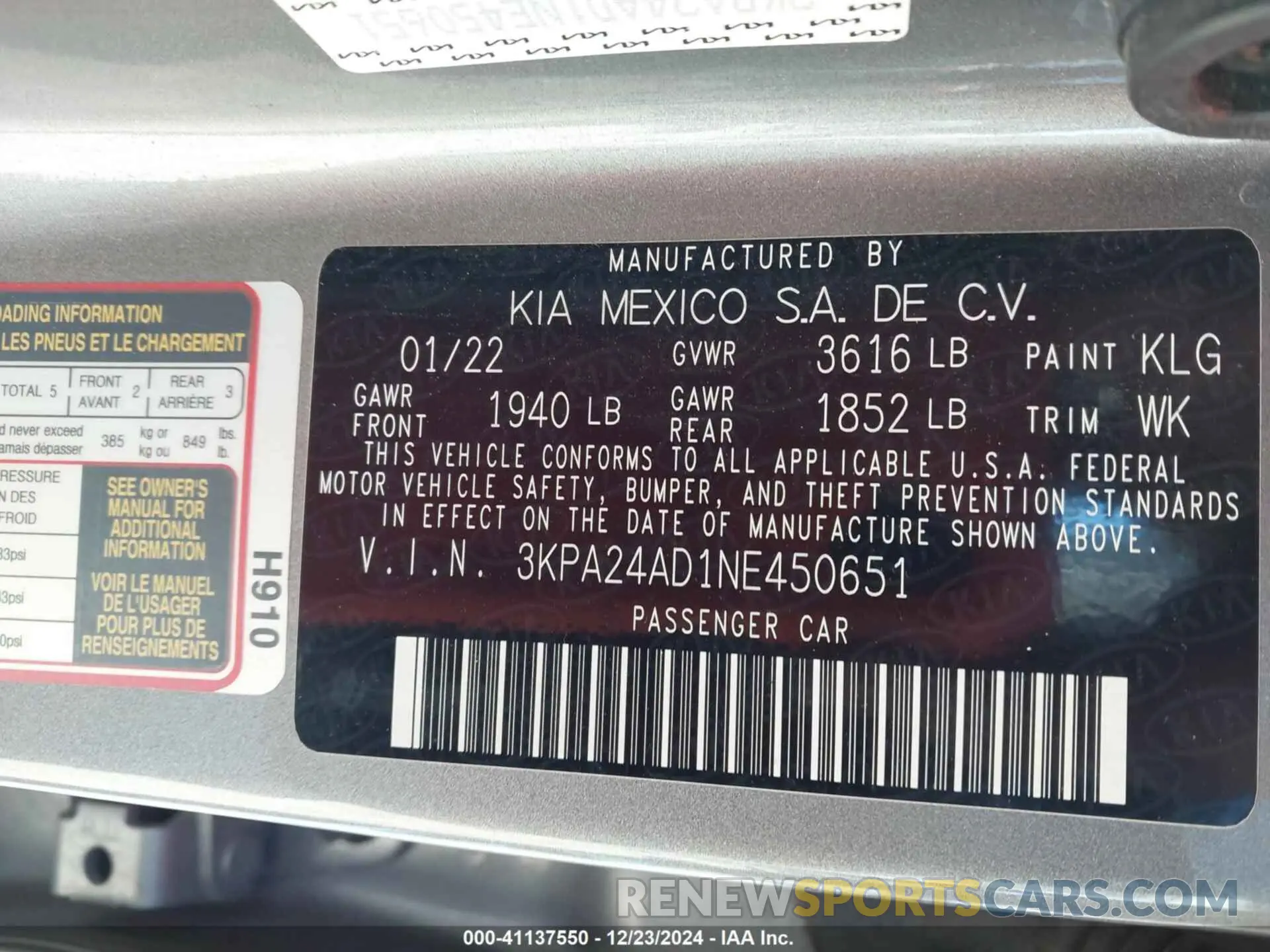 9 Photograph of a damaged car 3KPA24AD1NE450651 KIA RIO 2022