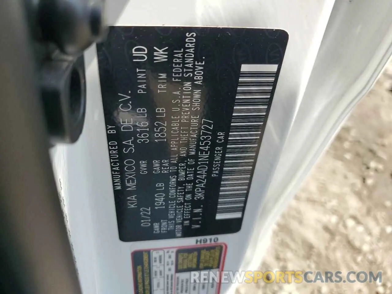 12 Photograph of a damaged car 3KPA24AD1NE453727 KIA RIO 2022