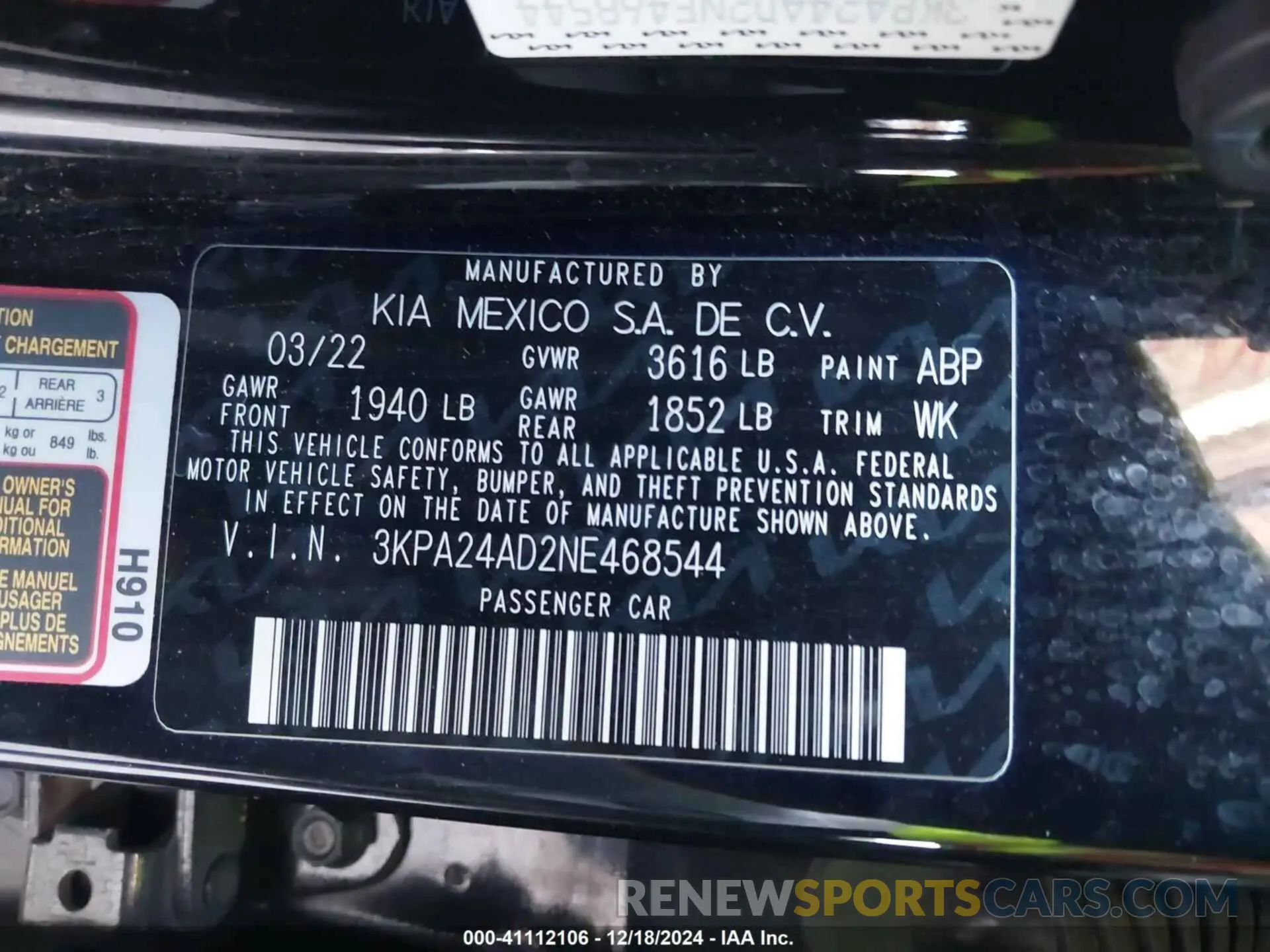 9 Photograph of a damaged car 3KPA24AD2NE468544 KIA RIO 2022
