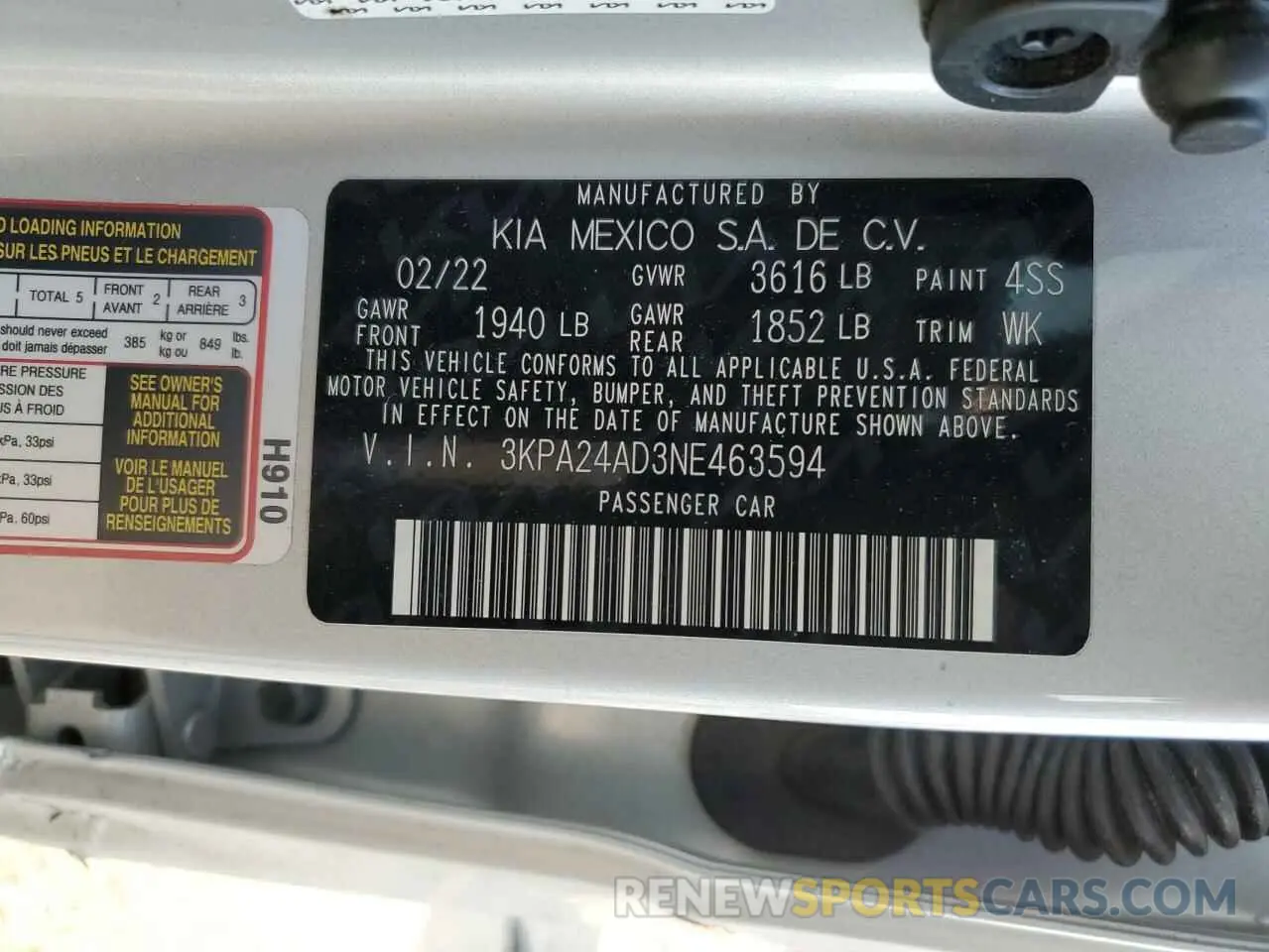 14 Photograph of a damaged car 3KPA24AD3NE463594 KIA RIO 2022