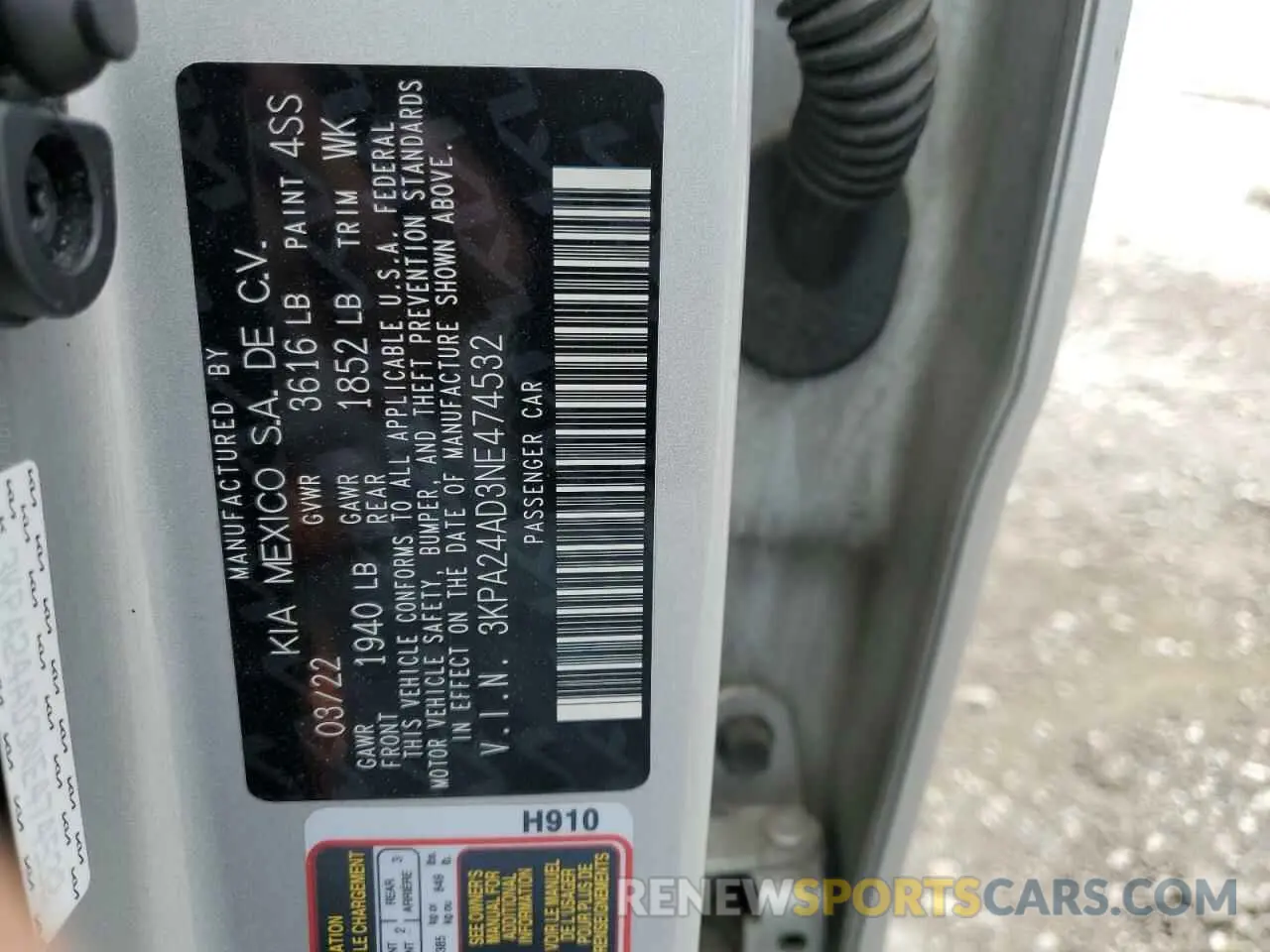 12 Photograph of a damaged car 3KPA24AD3NE474532 KIA RIO 2022