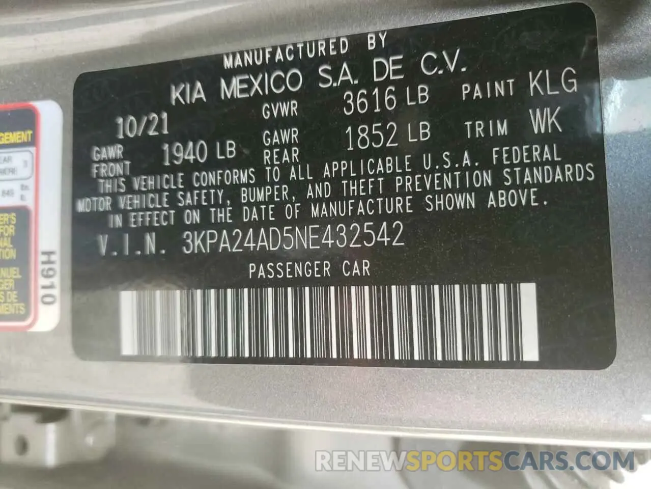 12 Photograph of a damaged car 3KPA24AD5NE432542 KIA RIO 2022