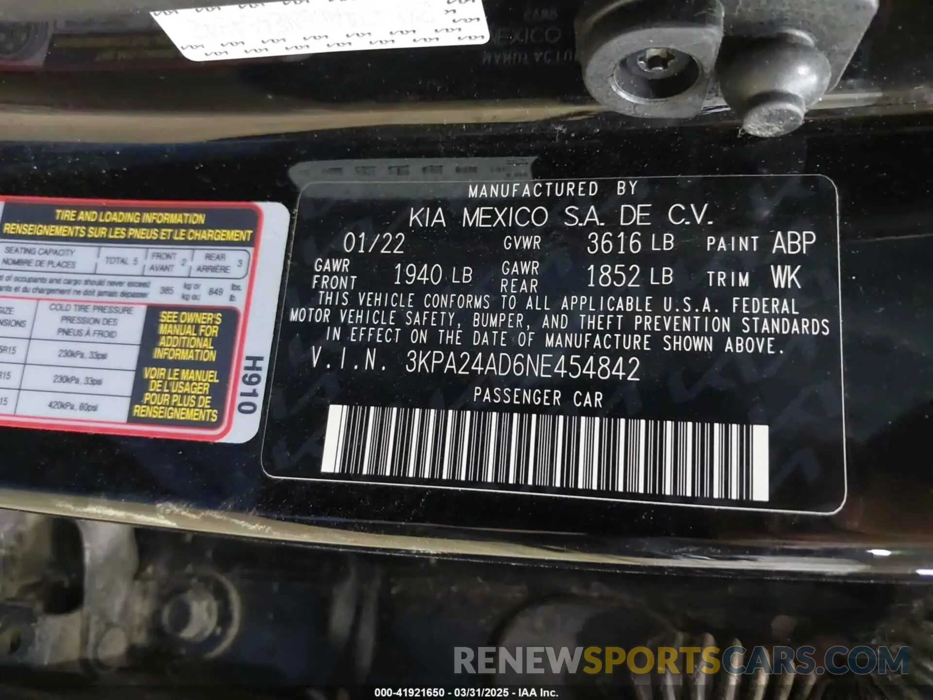 9 Photograph of a damaged car 3KPA24AD6NE454842 KIA RIO 2022