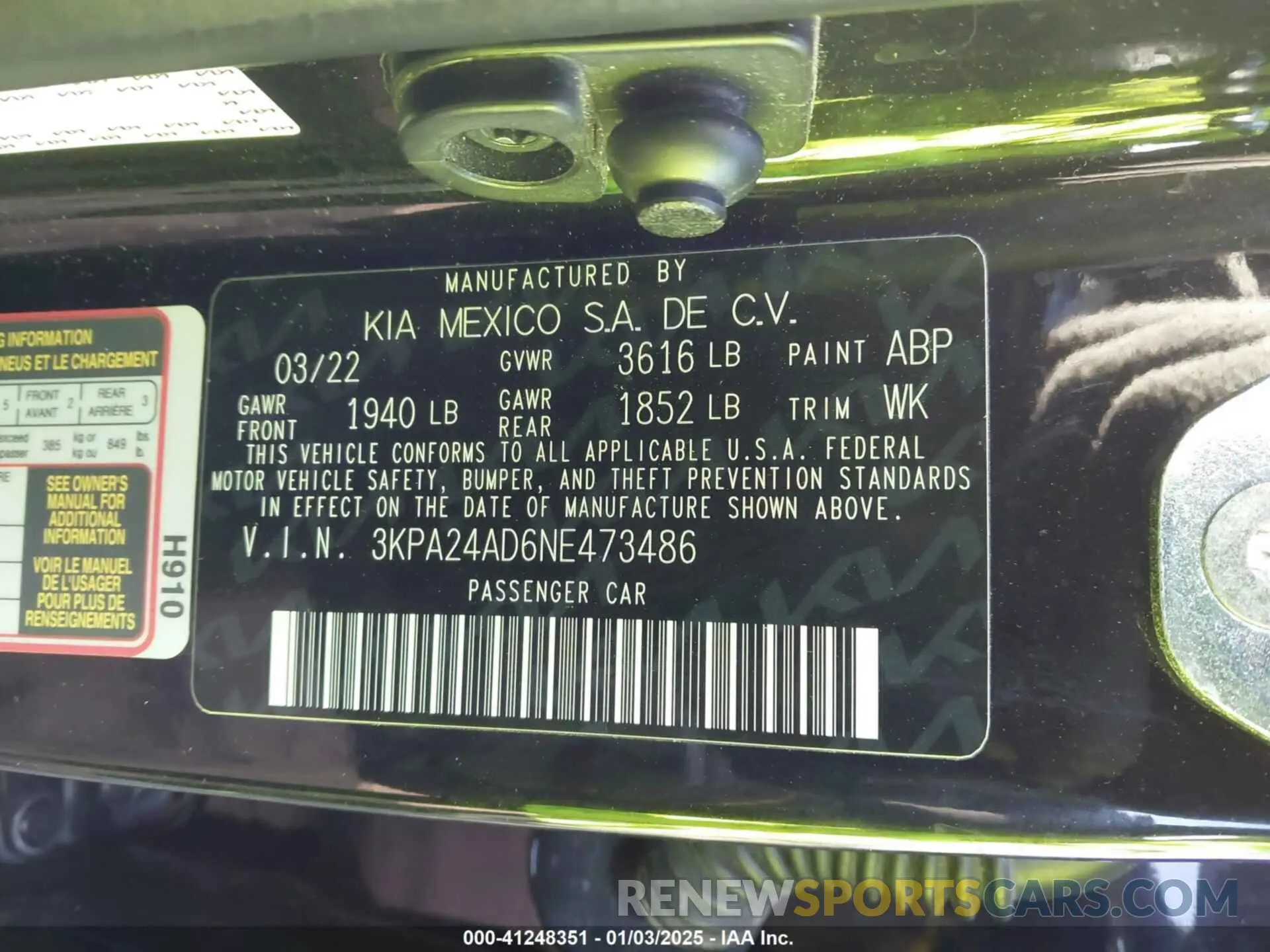 9 Photograph of a damaged car 3KPA24AD6NE473486 KIA RIO 2022