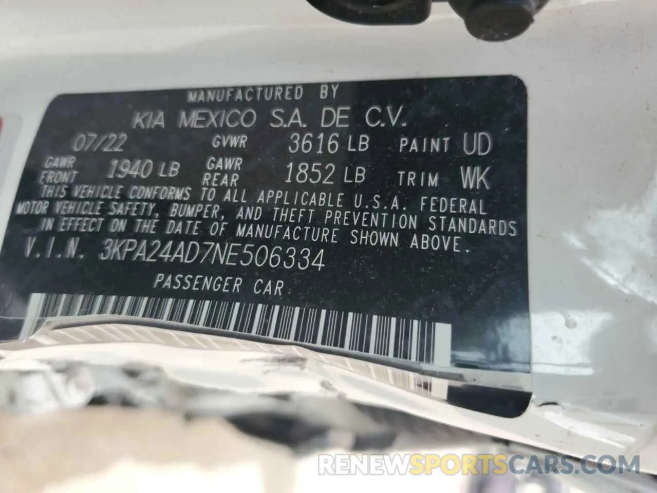 12 Photograph of a damaged car 3KPA24AD7NE506334 KIA RIO 2022