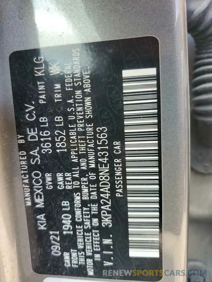 12 Photograph of a damaged car 3KPA24AD8NE431563 KIA RIO 2022