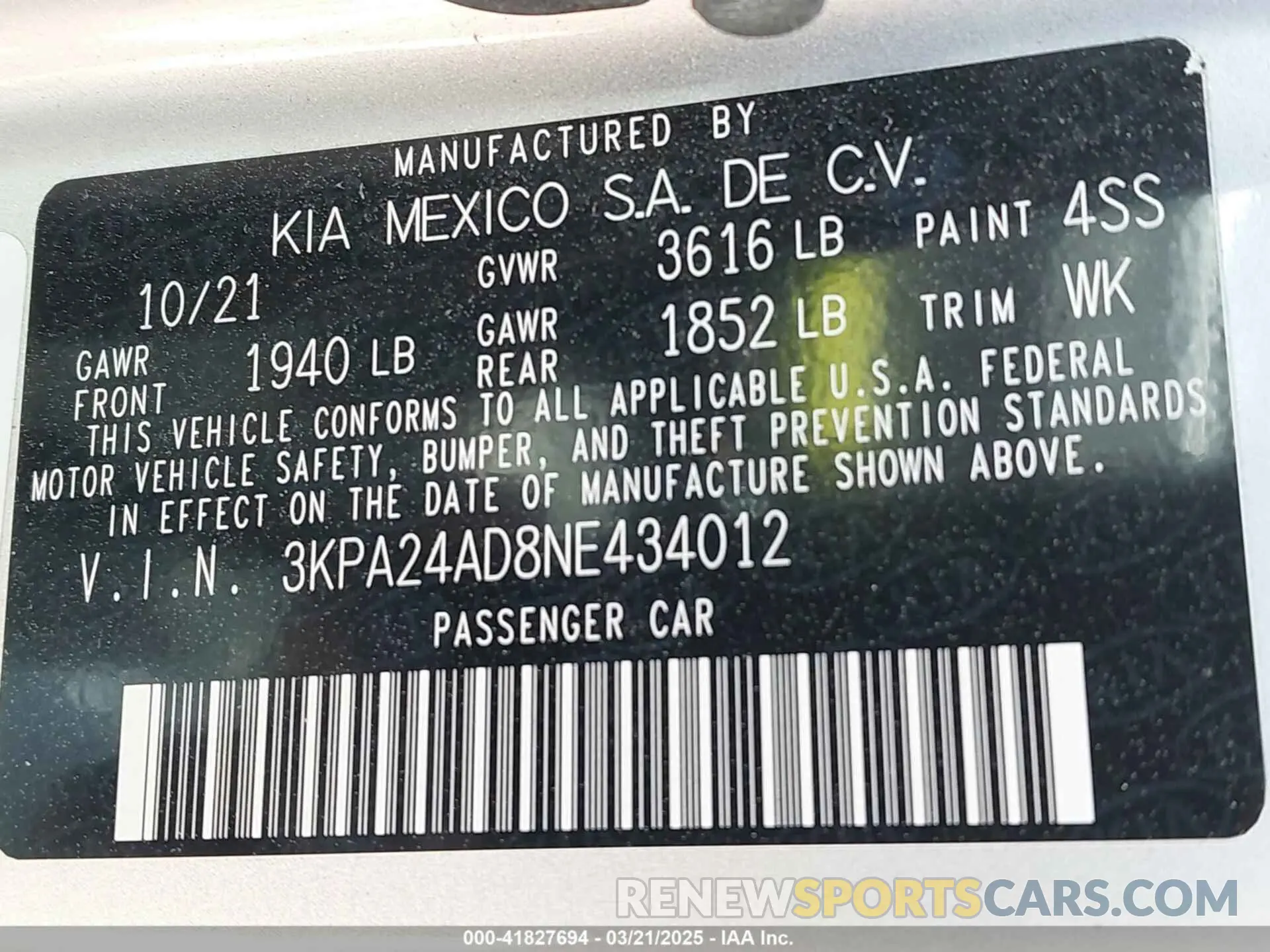 9 Photograph of a damaged car 3KPA24AD8NE434012 KIA RIO 2022