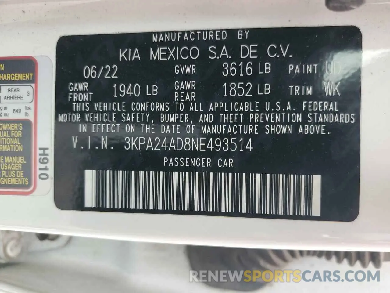 12 Photograph of a damaged car 3KPA24AD8NE493514 KIA RIO 2022