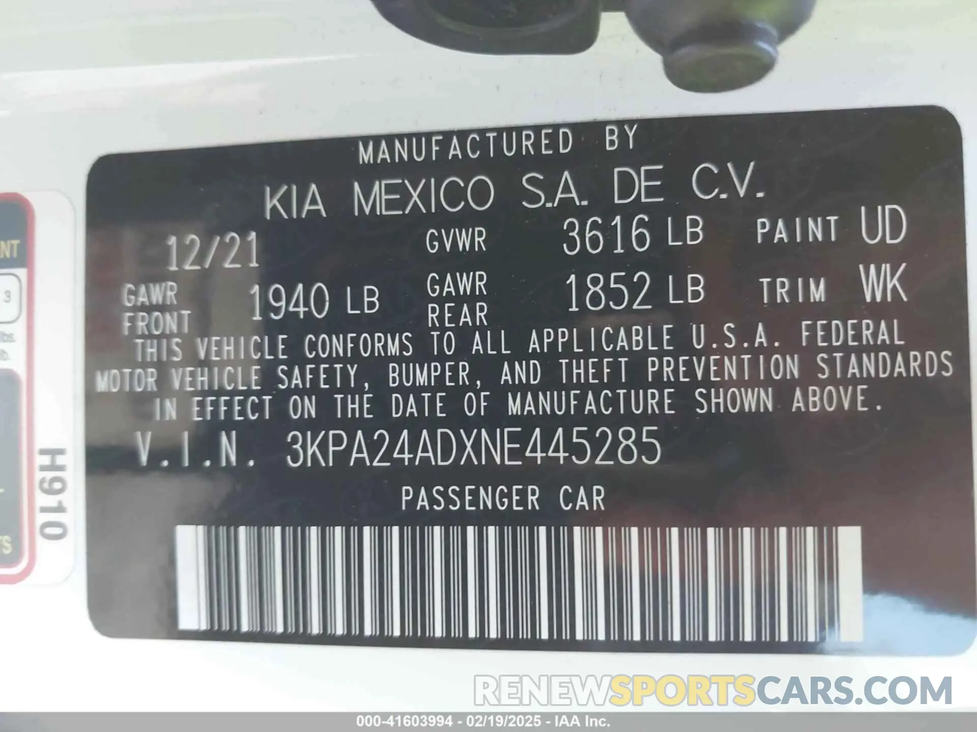 9 Photograph of a damaged car 3KPA24ADXNE445285 KIA RIO 2022