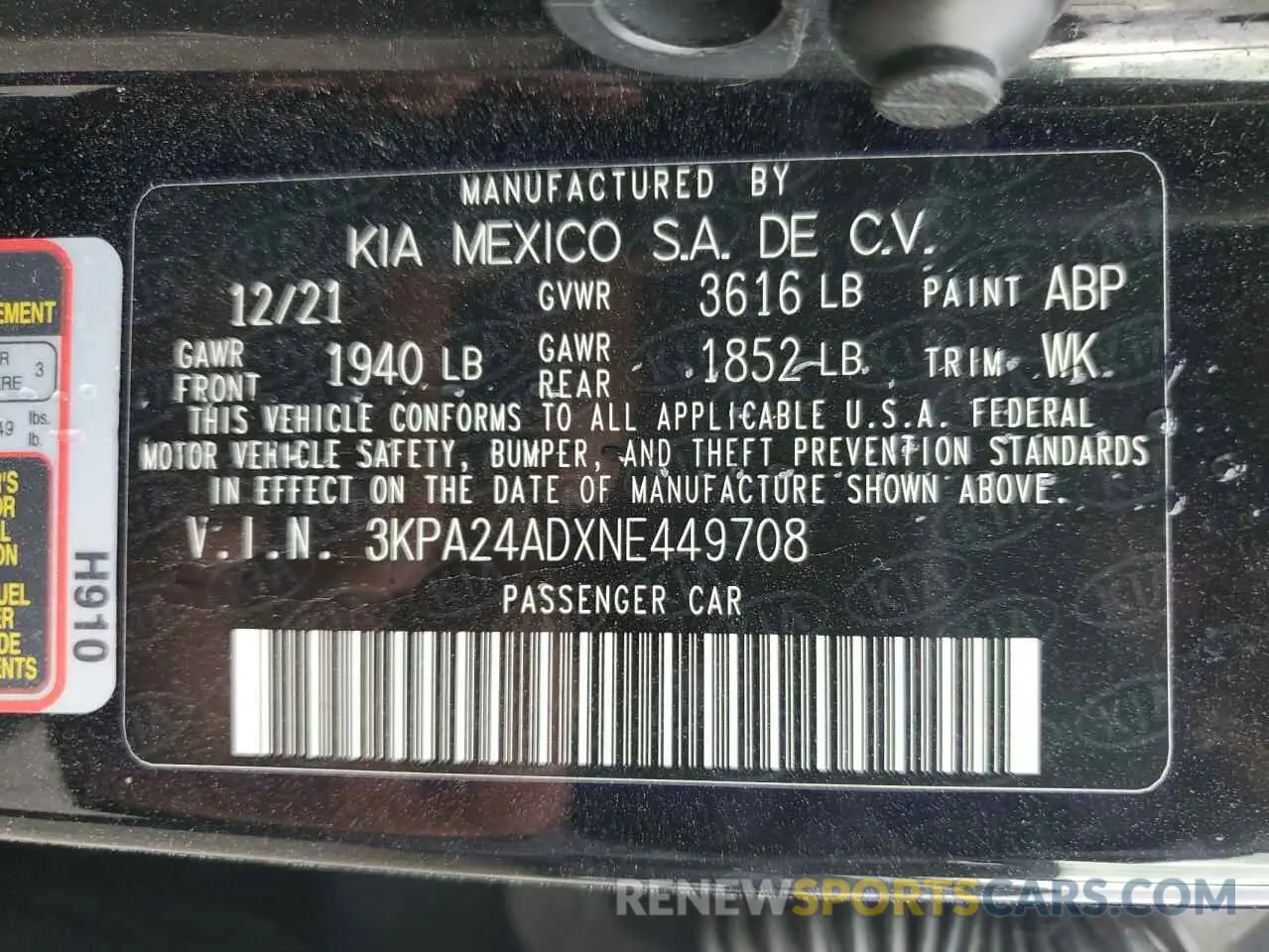13 Photograph of a damaged car 3KPA24ADXNE449708 KIA RIO 2022