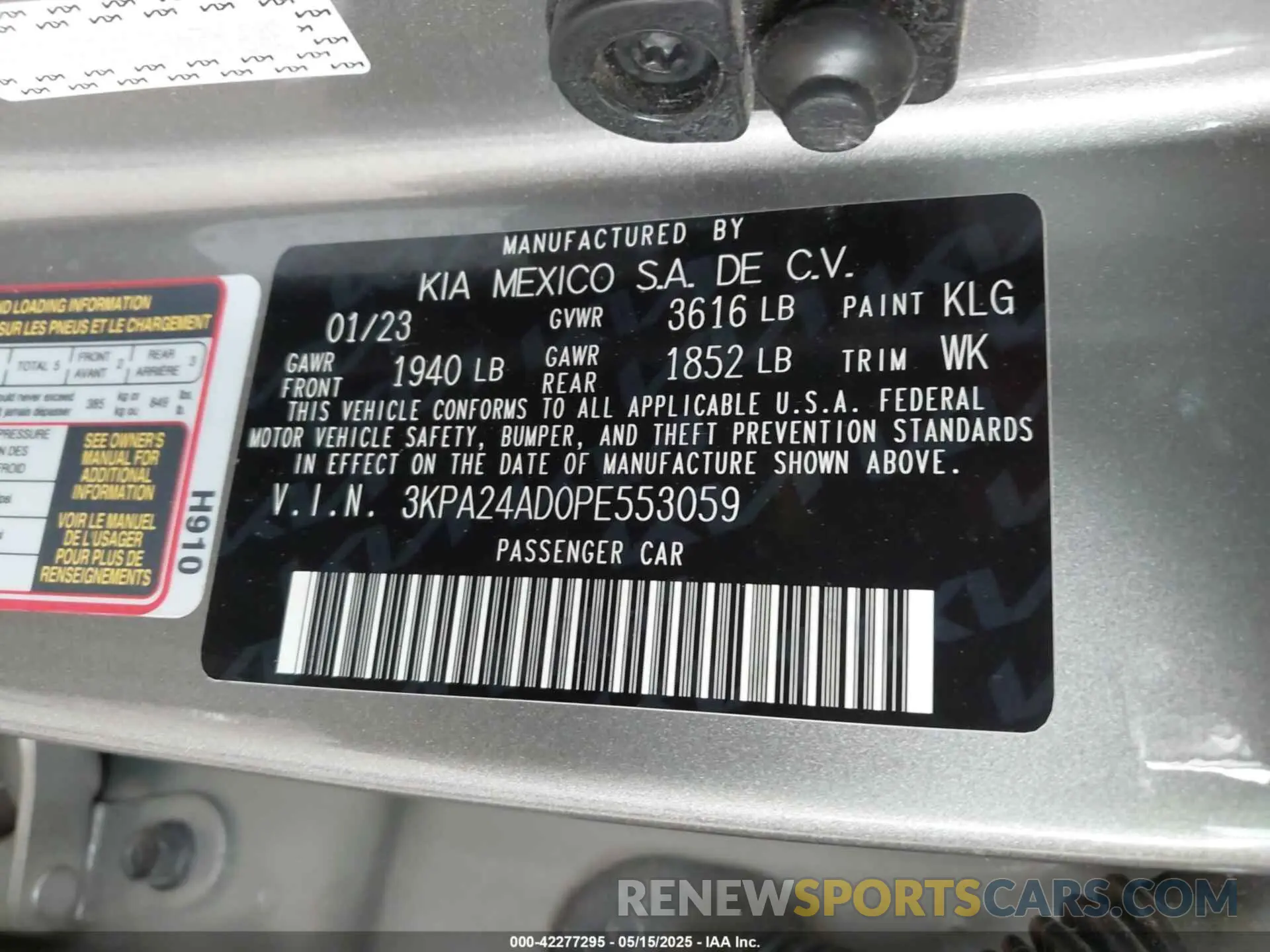 9 Photograph of a damaged car 3KPA24AD0PE553059 KIA RIO 2023