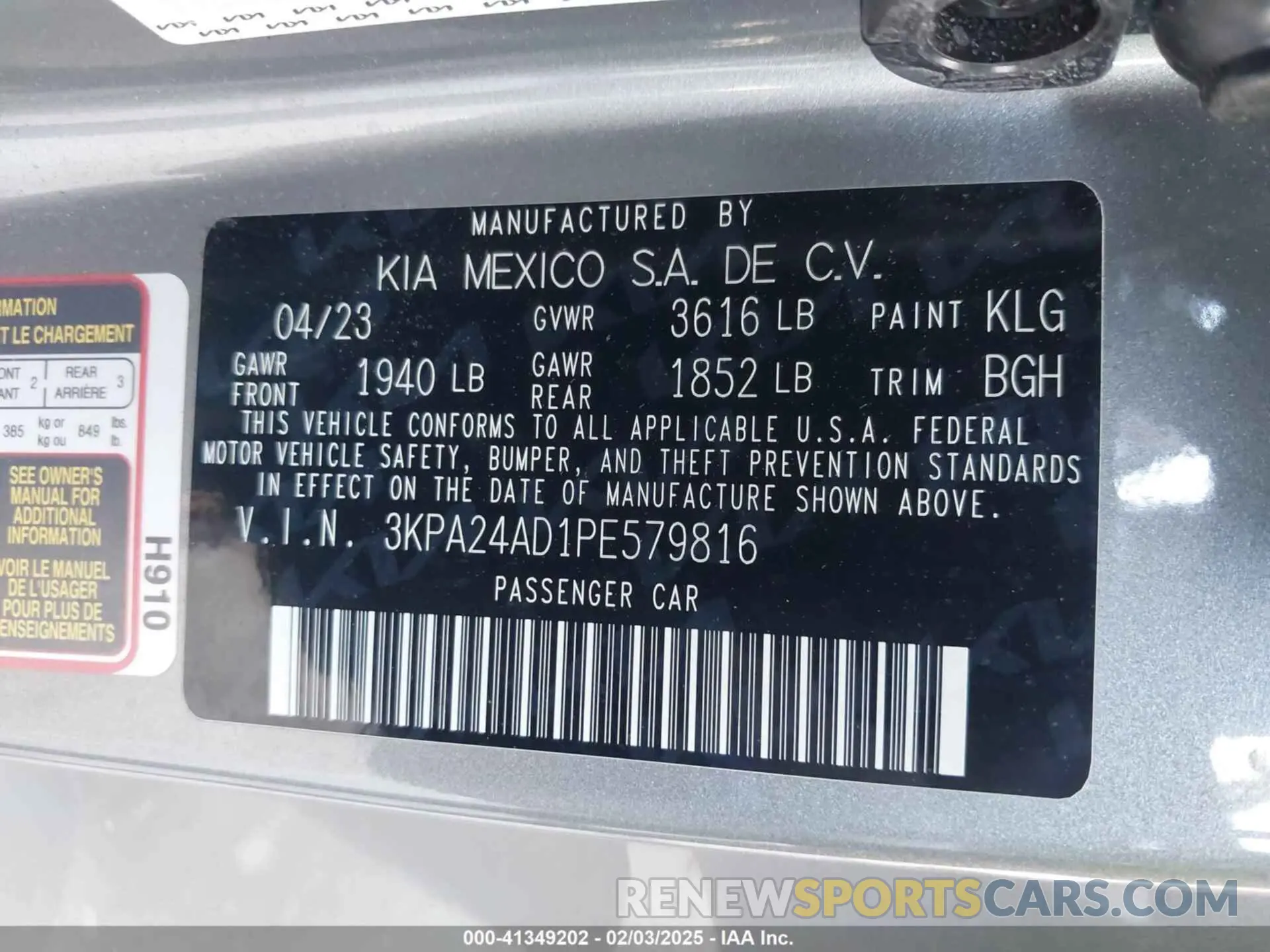 9 Photograph of a damaged car 3KPA24AD1PE579816 KIA RIO 2023